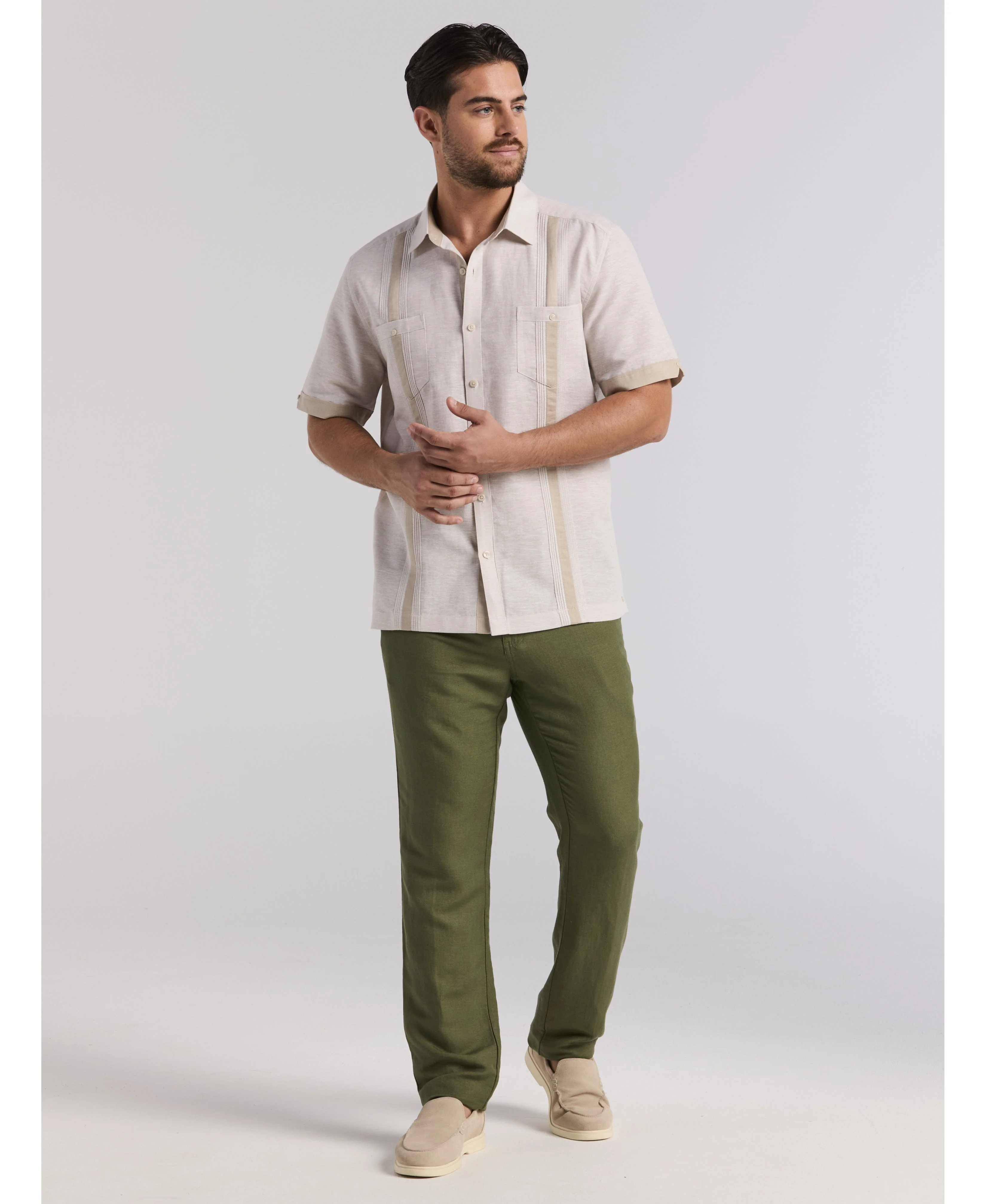 Linen Blend Cross Dye Guayabera Shirt - Image 11