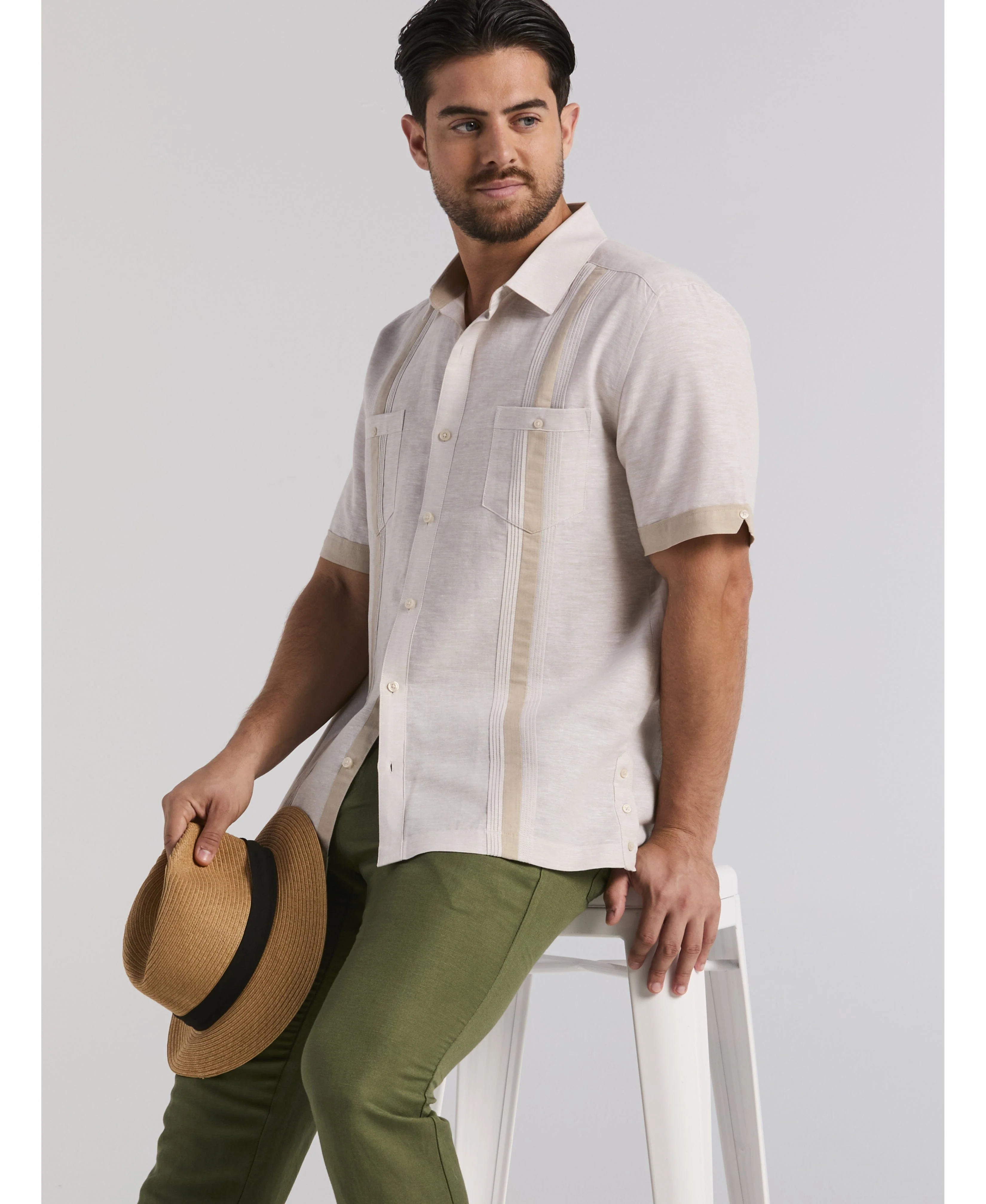 Linen Blend Cross Dye Guayabera Shirt - Image 12