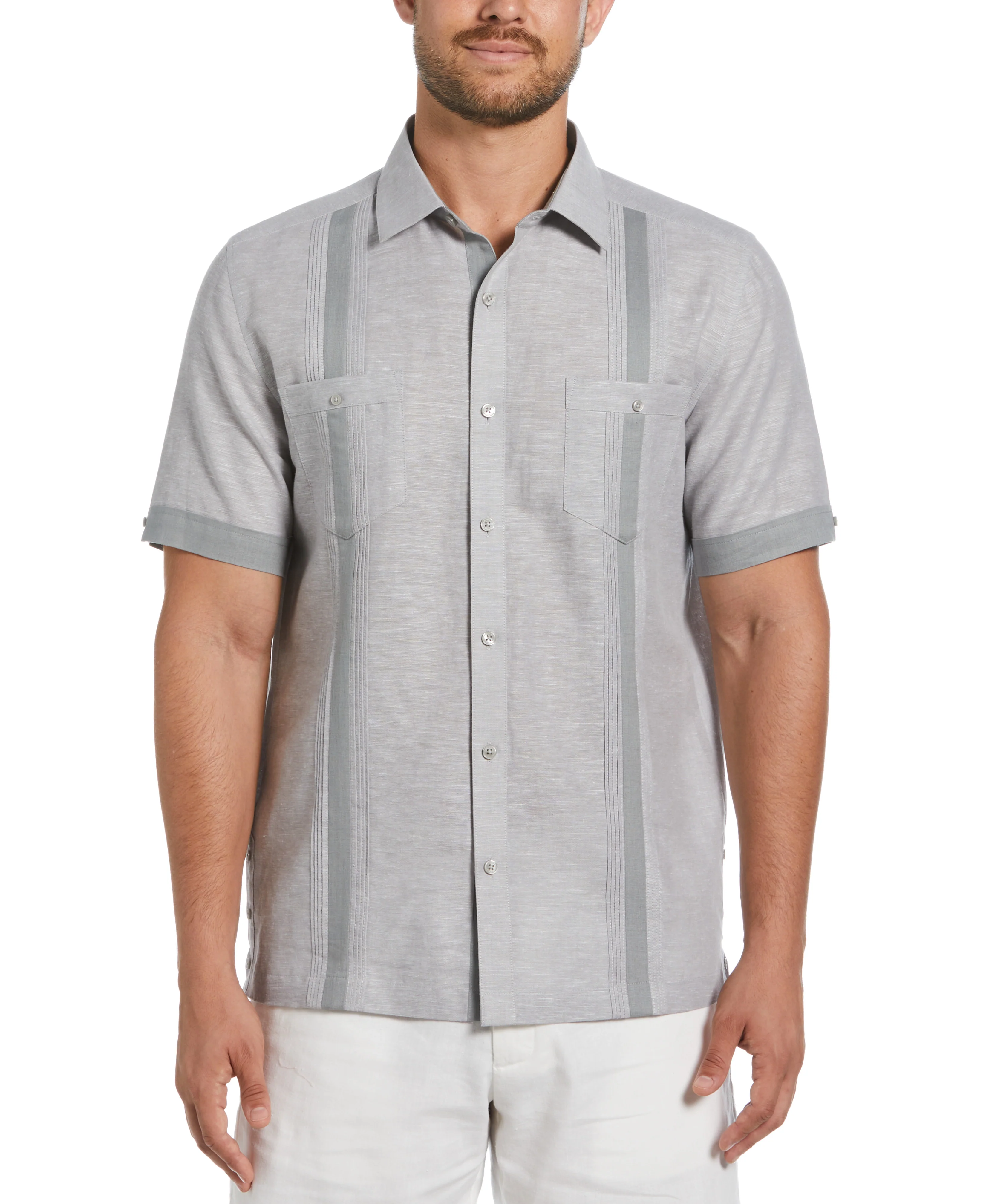 Linen Blend Cross Dye Guayabera Shirt - Image 14