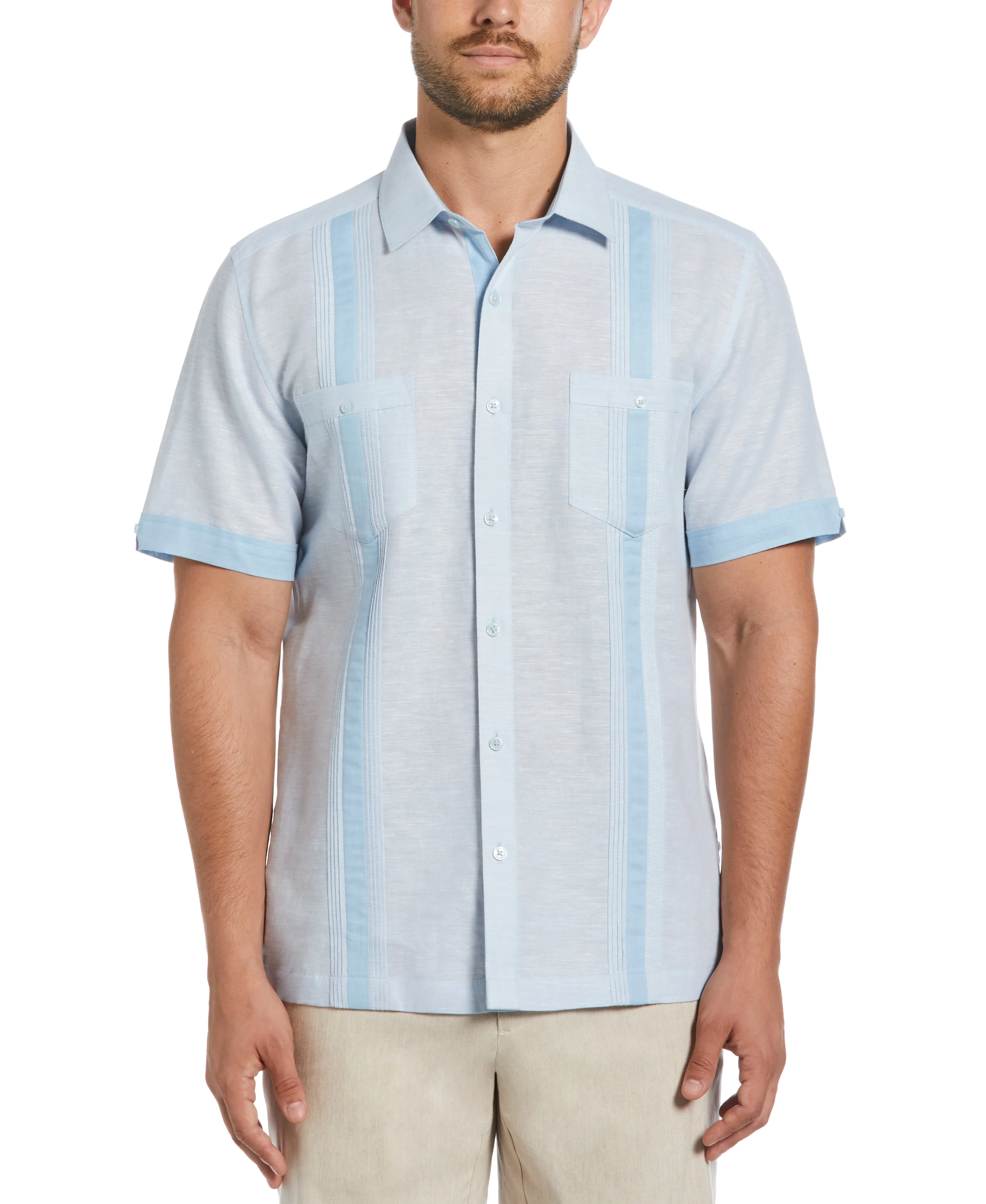 Linen Blend Cross Dye Guayabera Shirt - Image 19