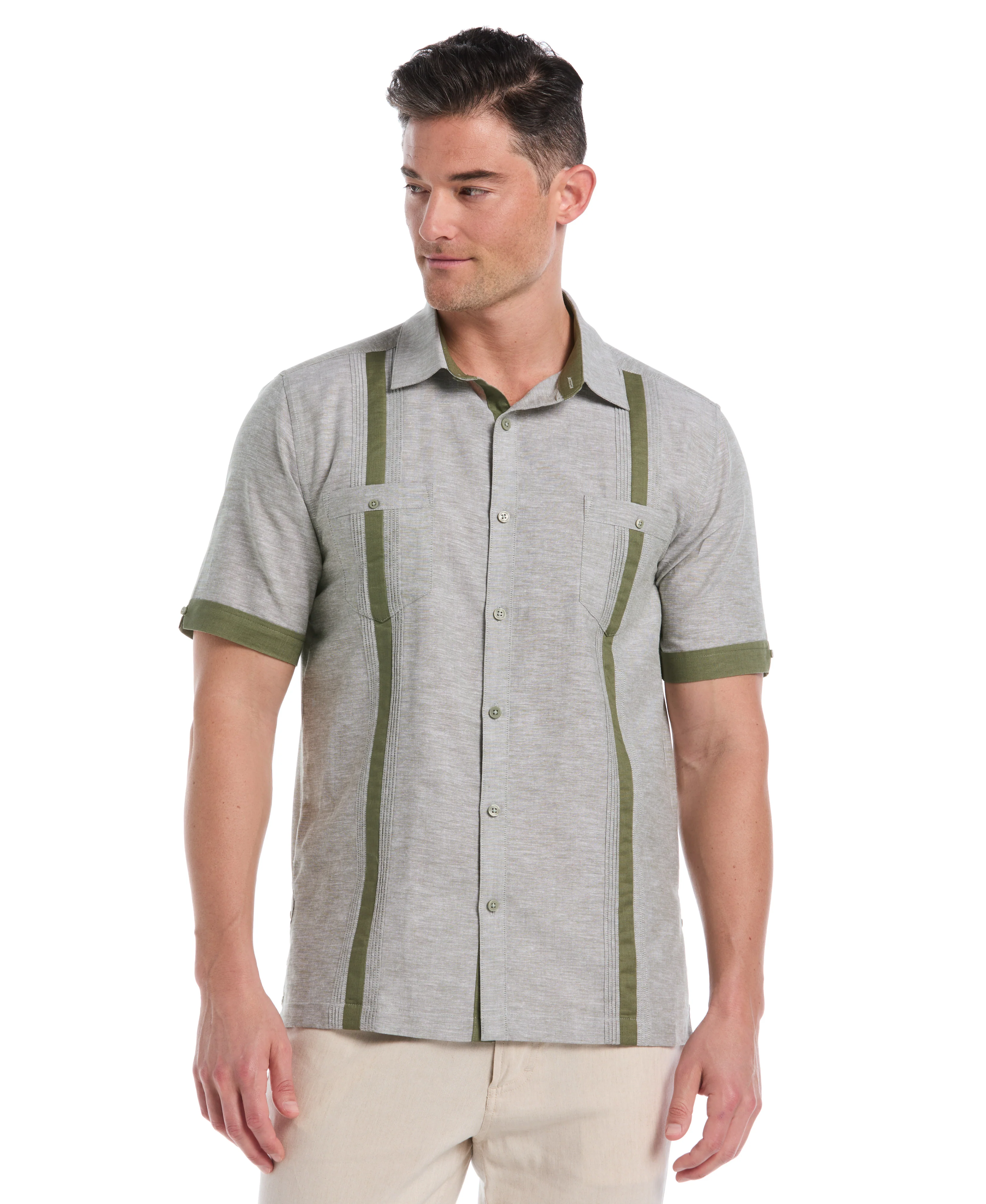 Linen Blend Cross Dye Guayabera Shirt - Image 29