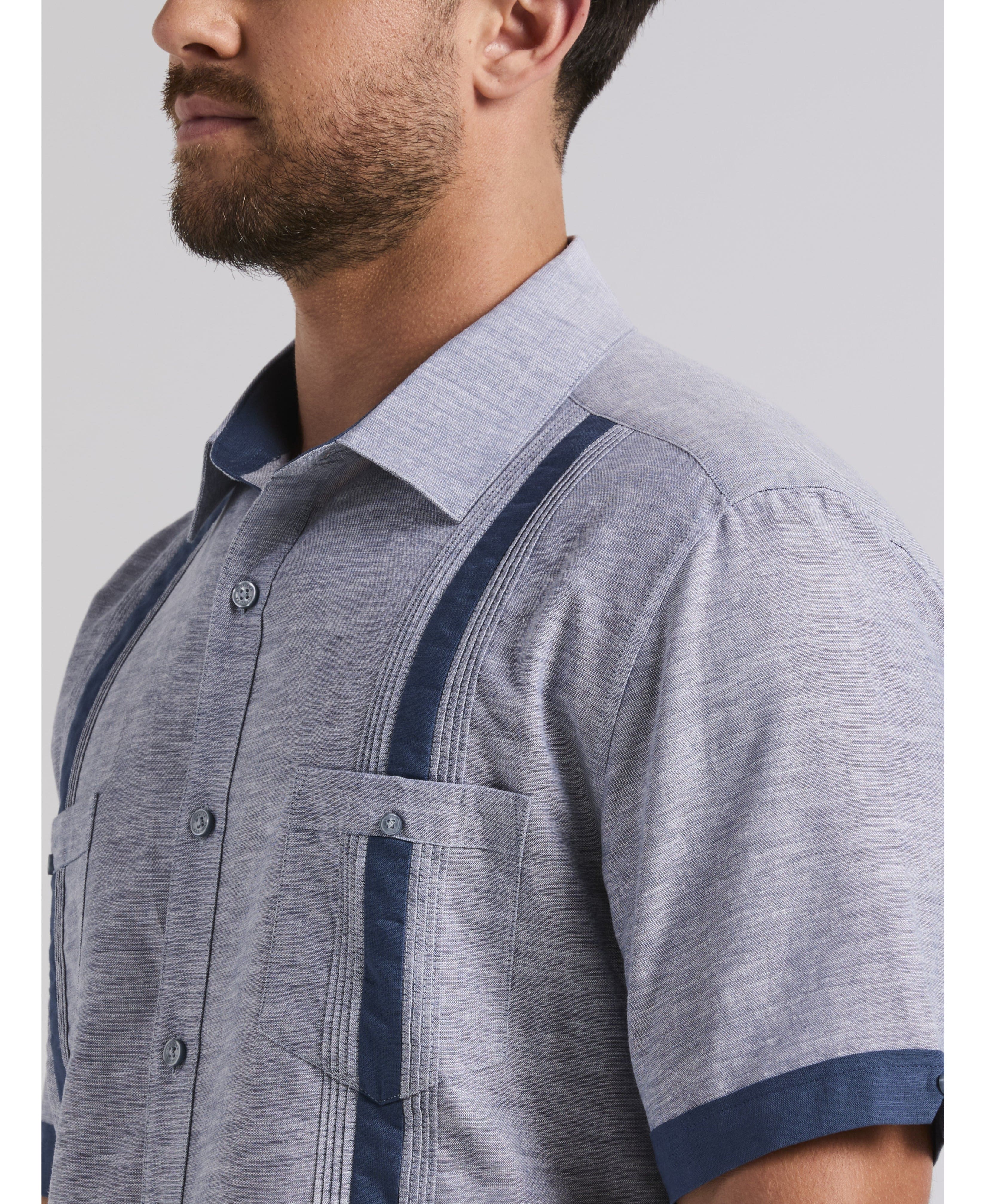 Linen Blend Cross Dye Guayabera Shirt - Image 3