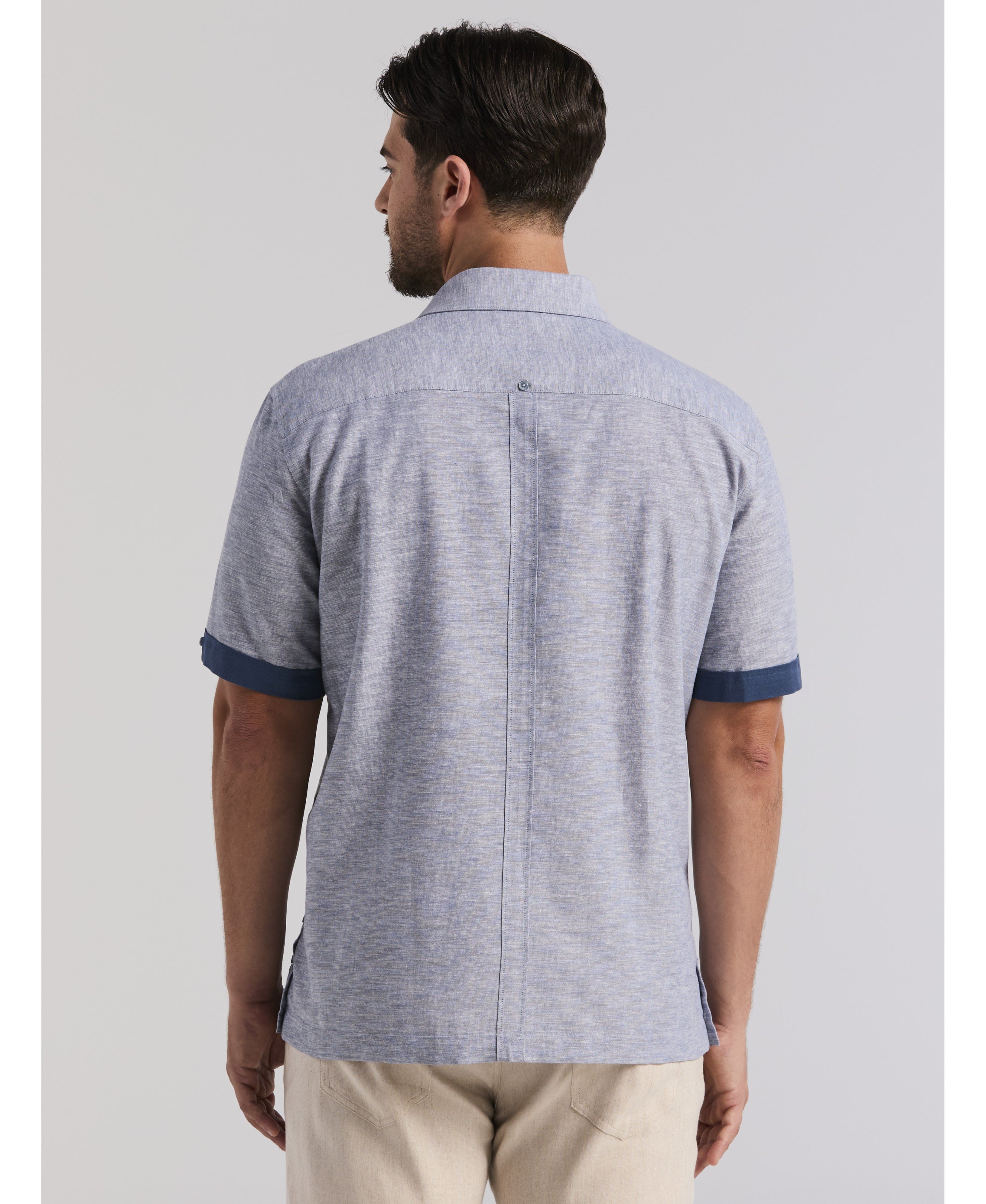 Linen Blend Cross Dye Guayabera Shirt - Image 4