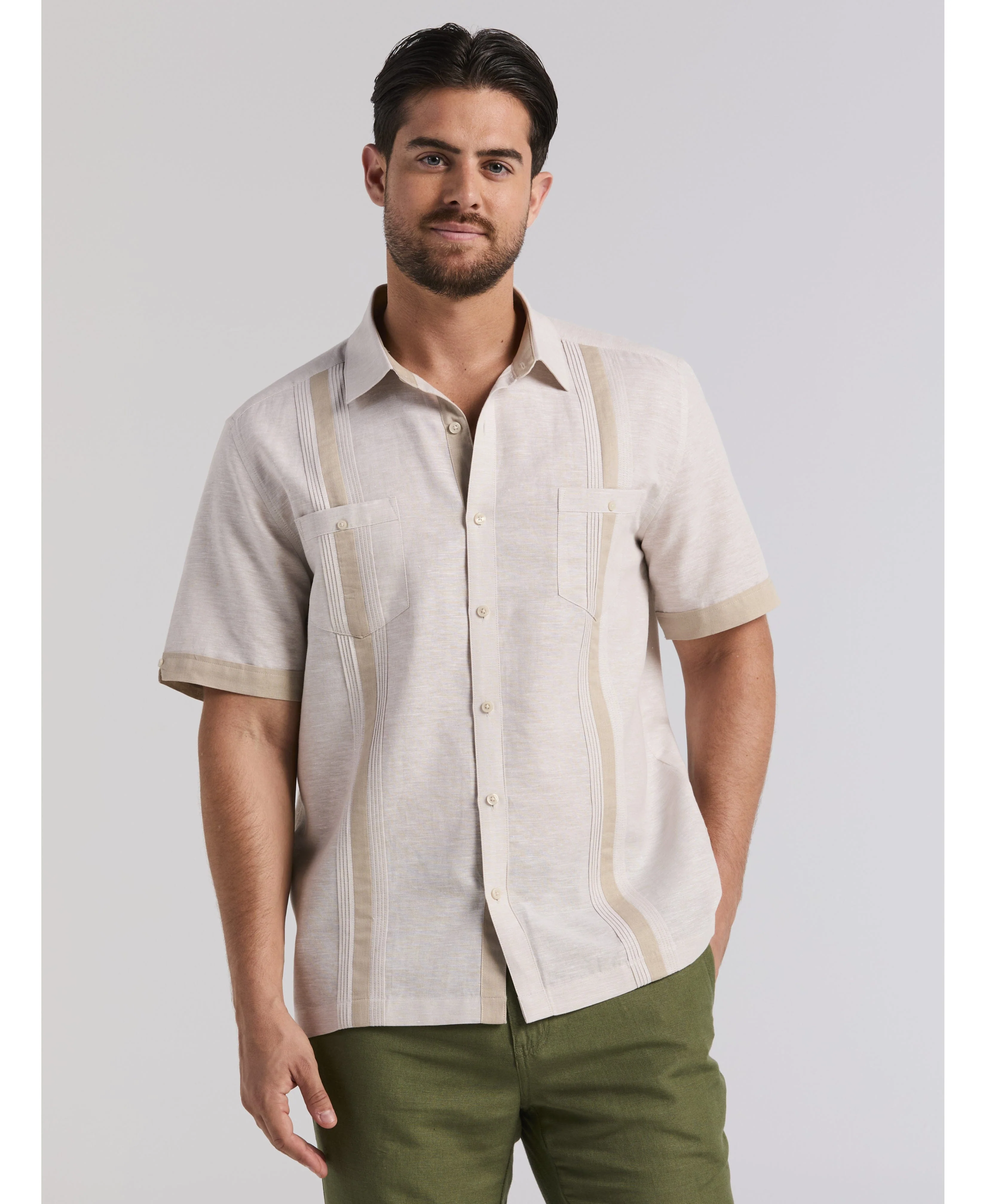 Linen Blend Cross Dye Guayabera Shirt - Image 8