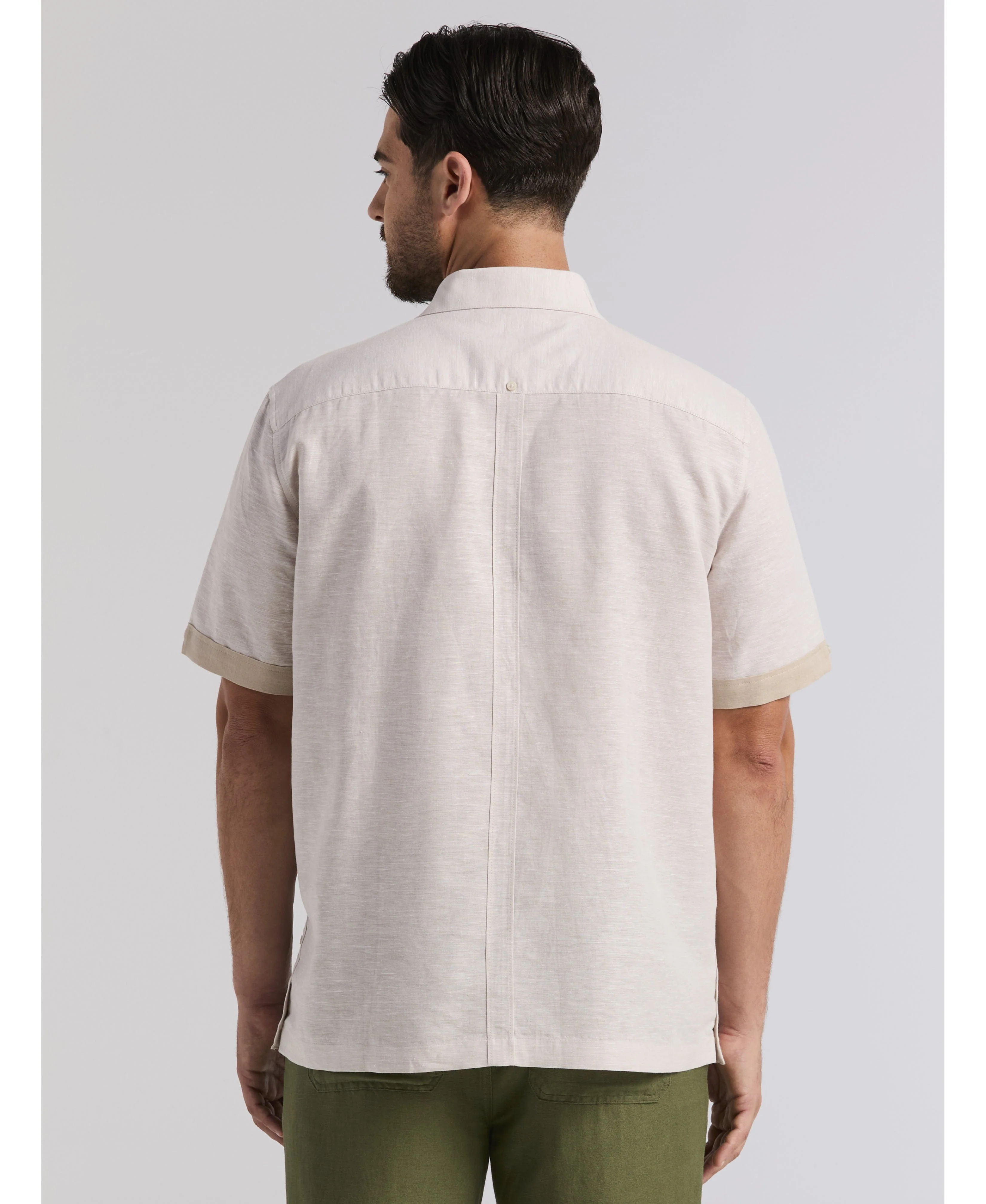 Linen Blend Cross Dye Guayabera Shirt - Image 9