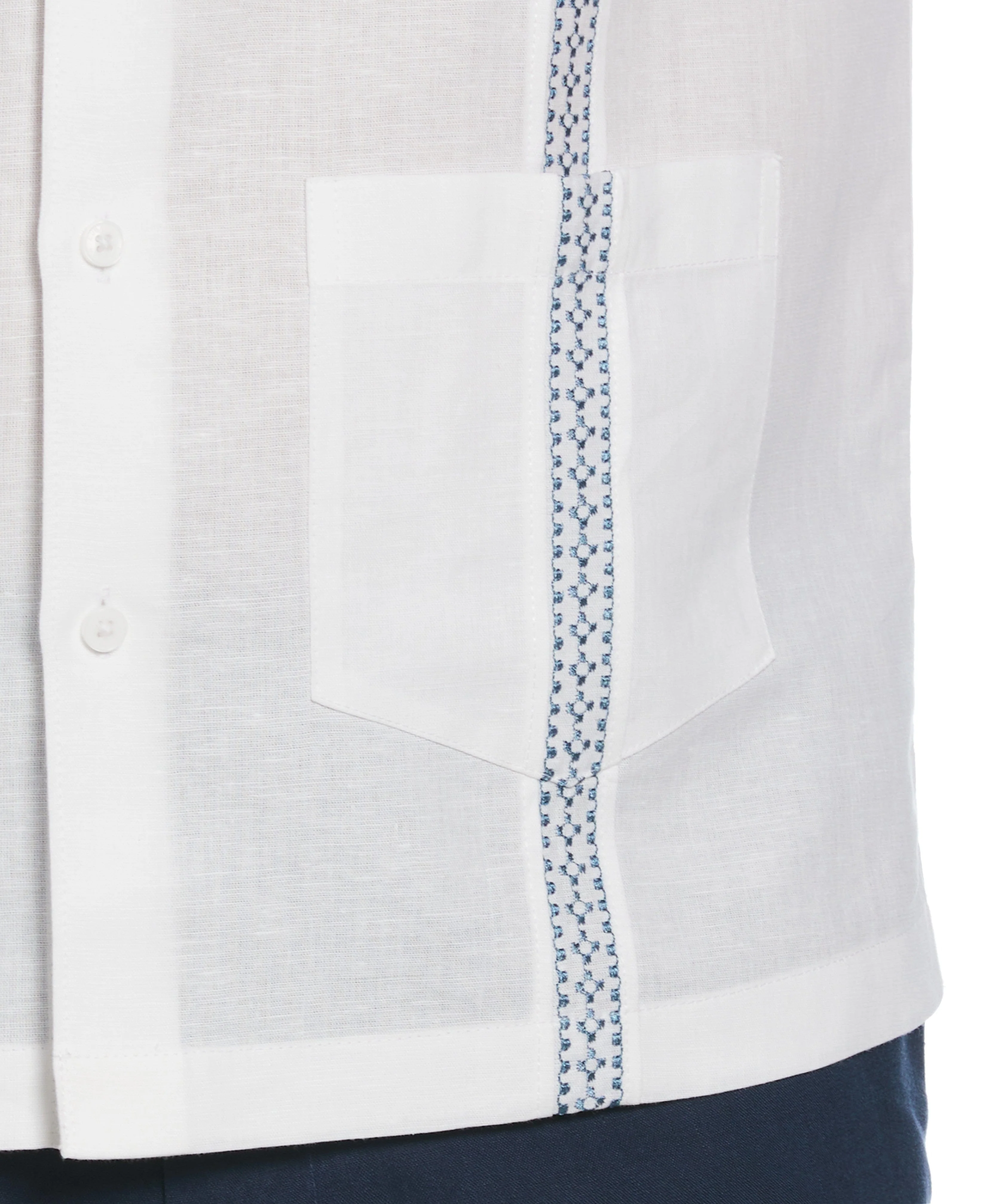 Linen Blend Guayabera Shirt With Geo Embroidered Panels - Image 5