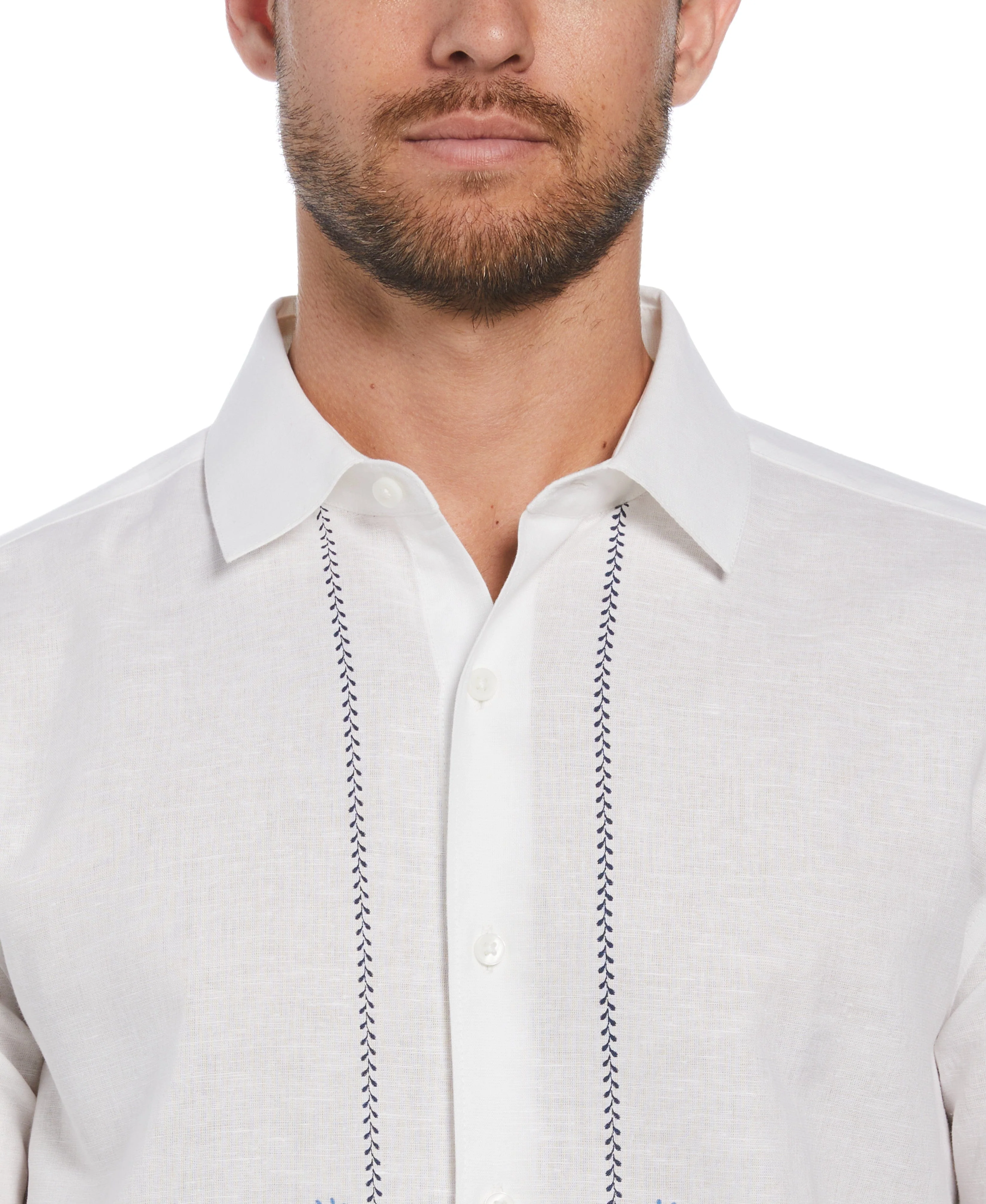 Linen Blend L-Shape Embroidered Shirt - Image 3