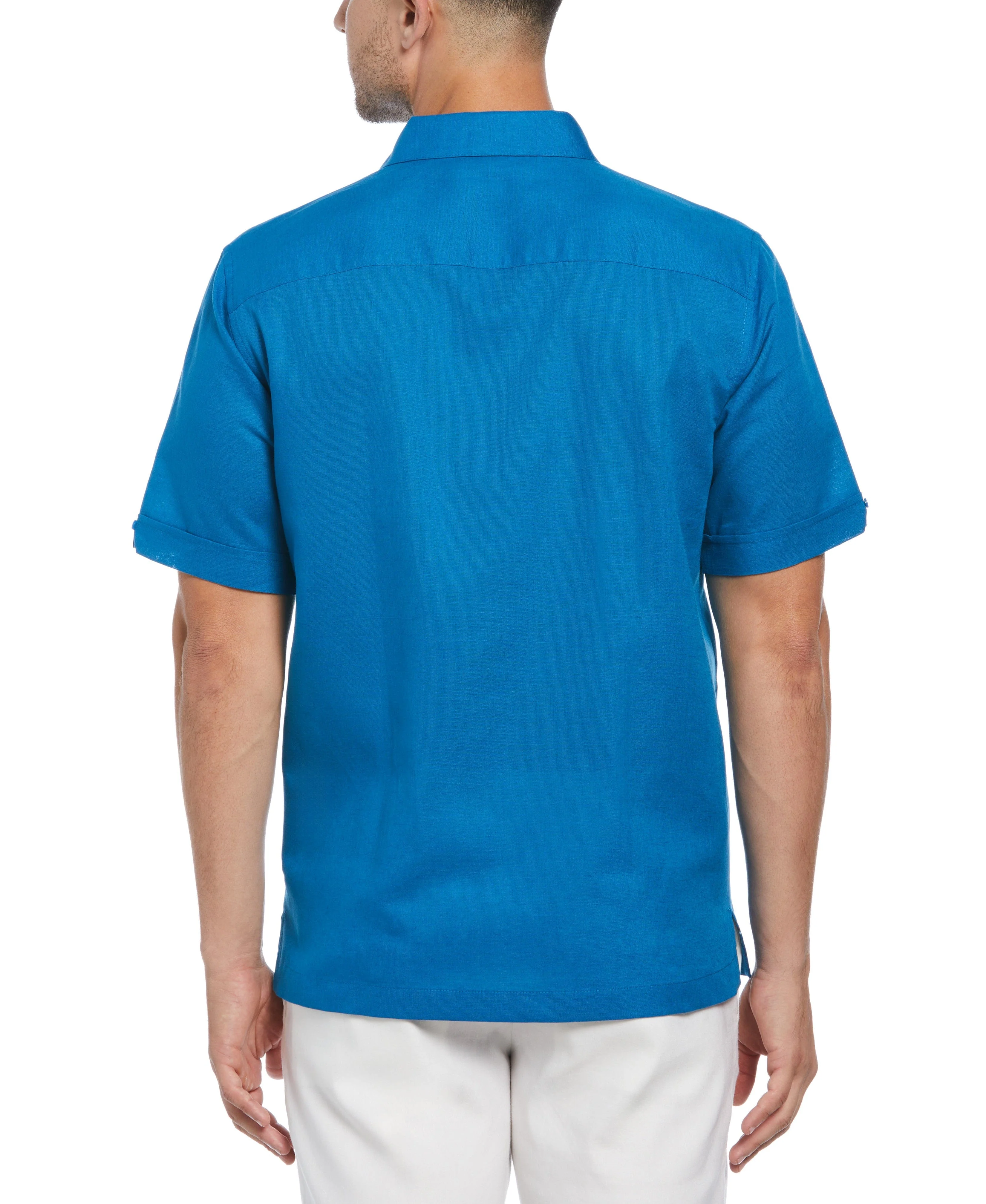 Linen Blend L-Shape Parrot Palm Print Shirt - Image 2