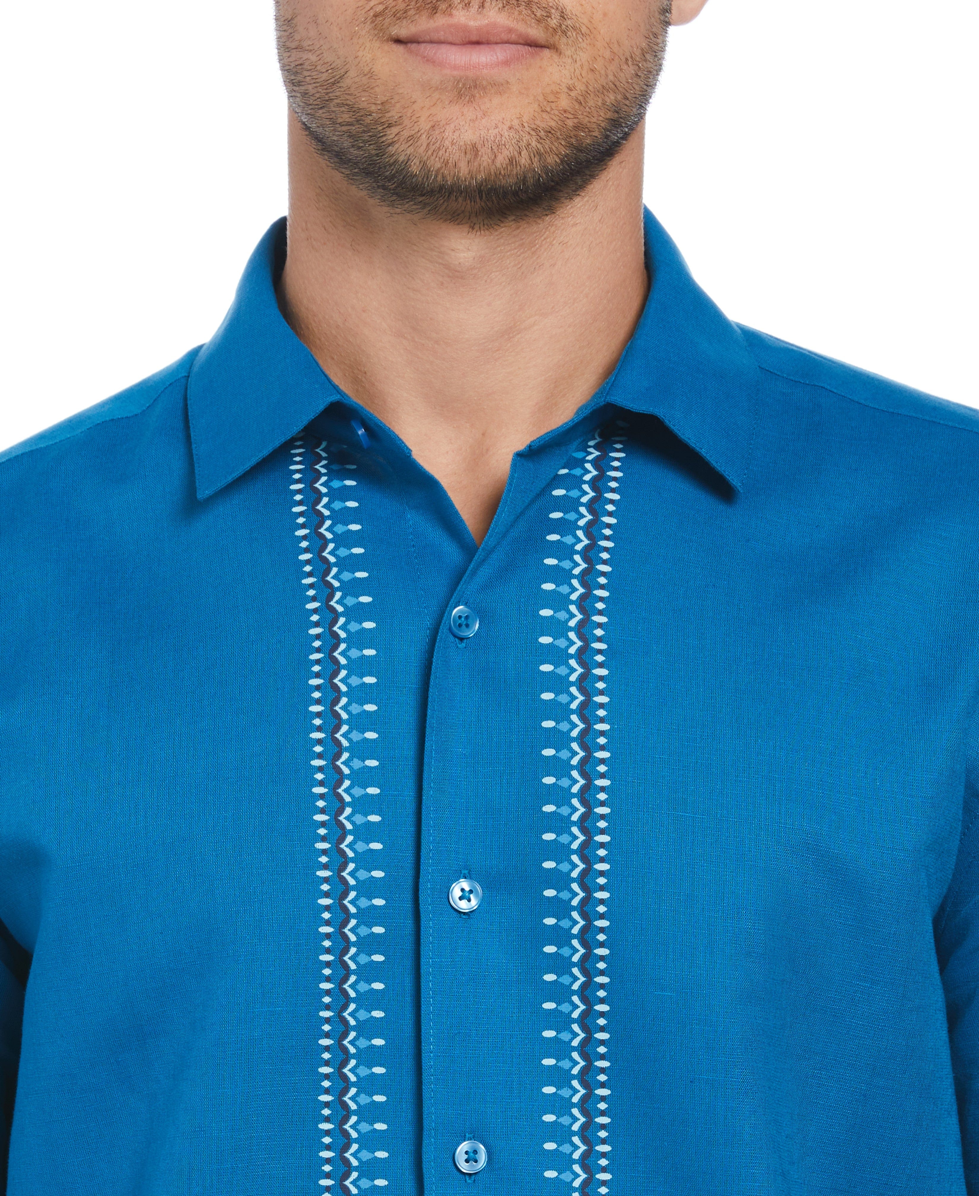 Linen Blend L-Shape Parrot Palm Print Shirt - Image 3