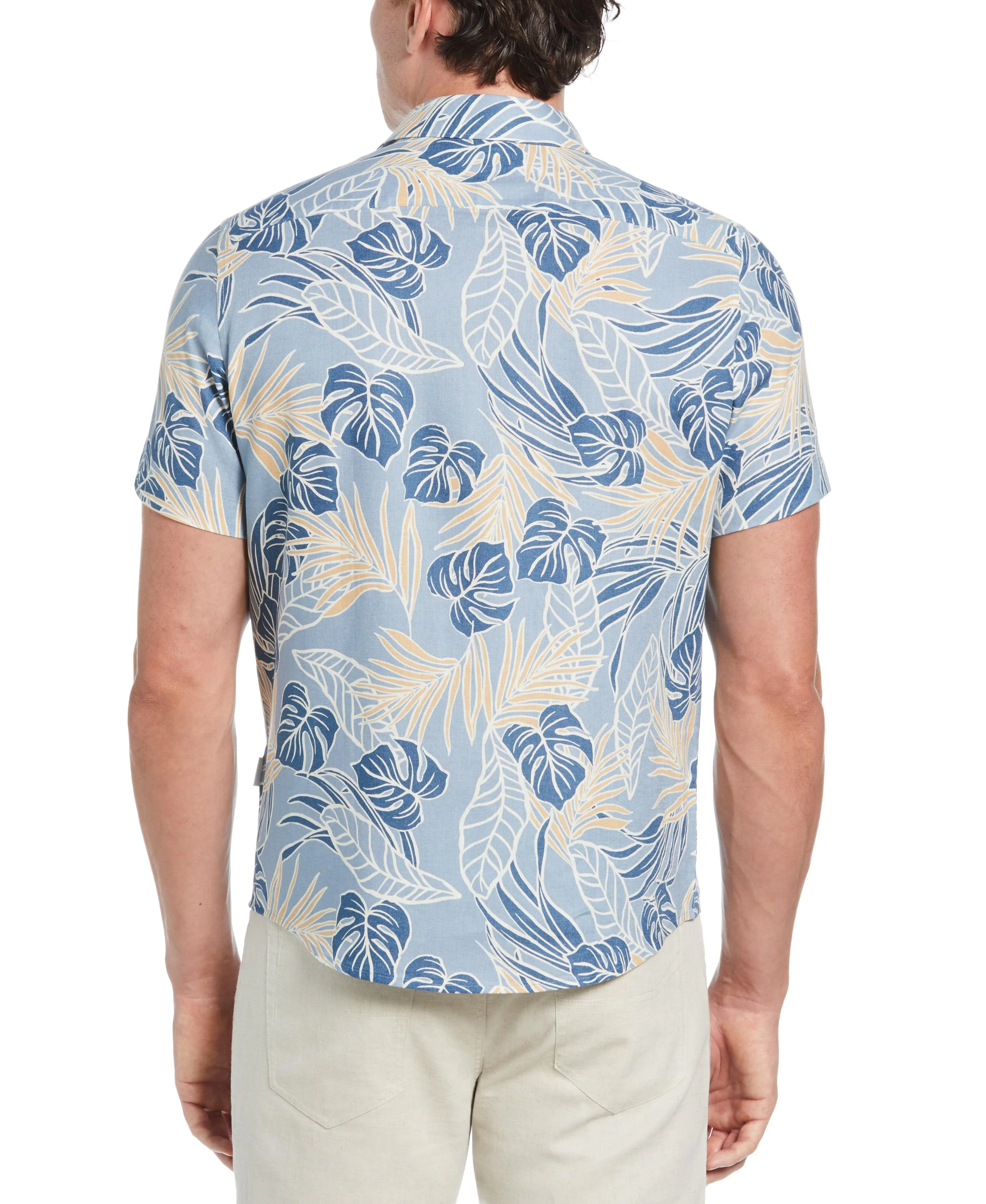 Linen-Blend Leaf Outline Print Shirt - Image 2