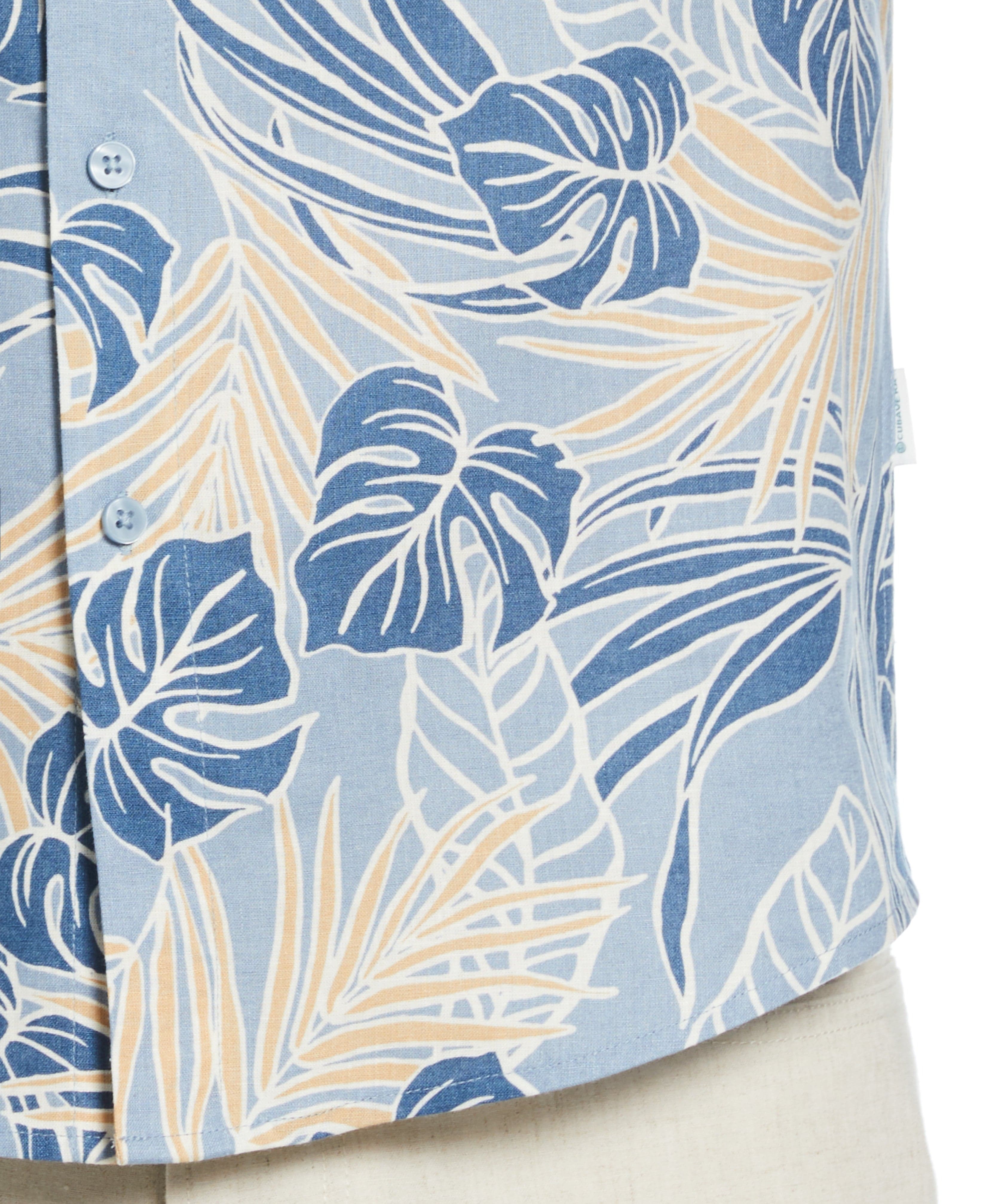 Linen-Blend Leaf Outline Print Shirt - Image 3