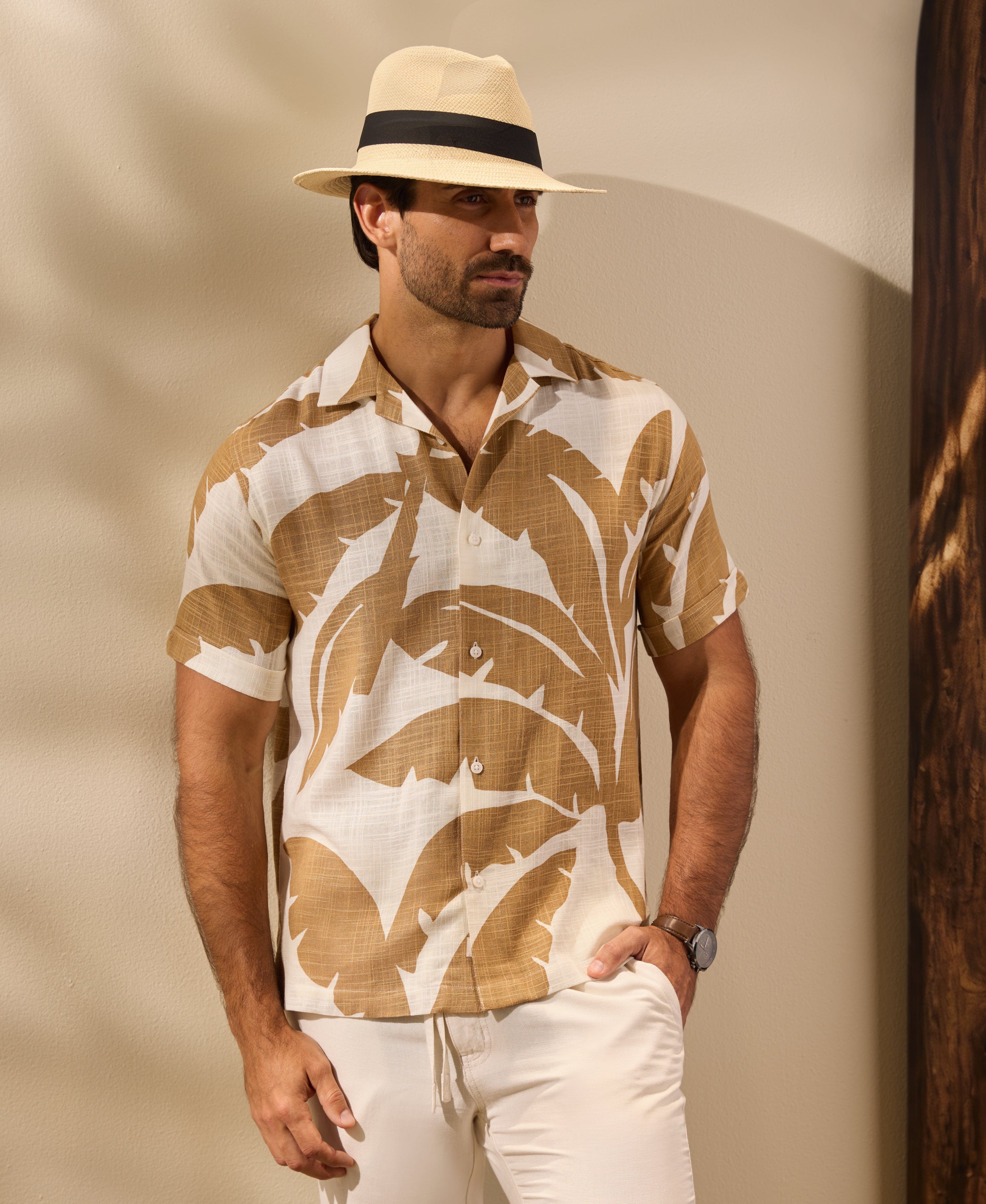 Linen Blend Palm Print Shirt - Image 2