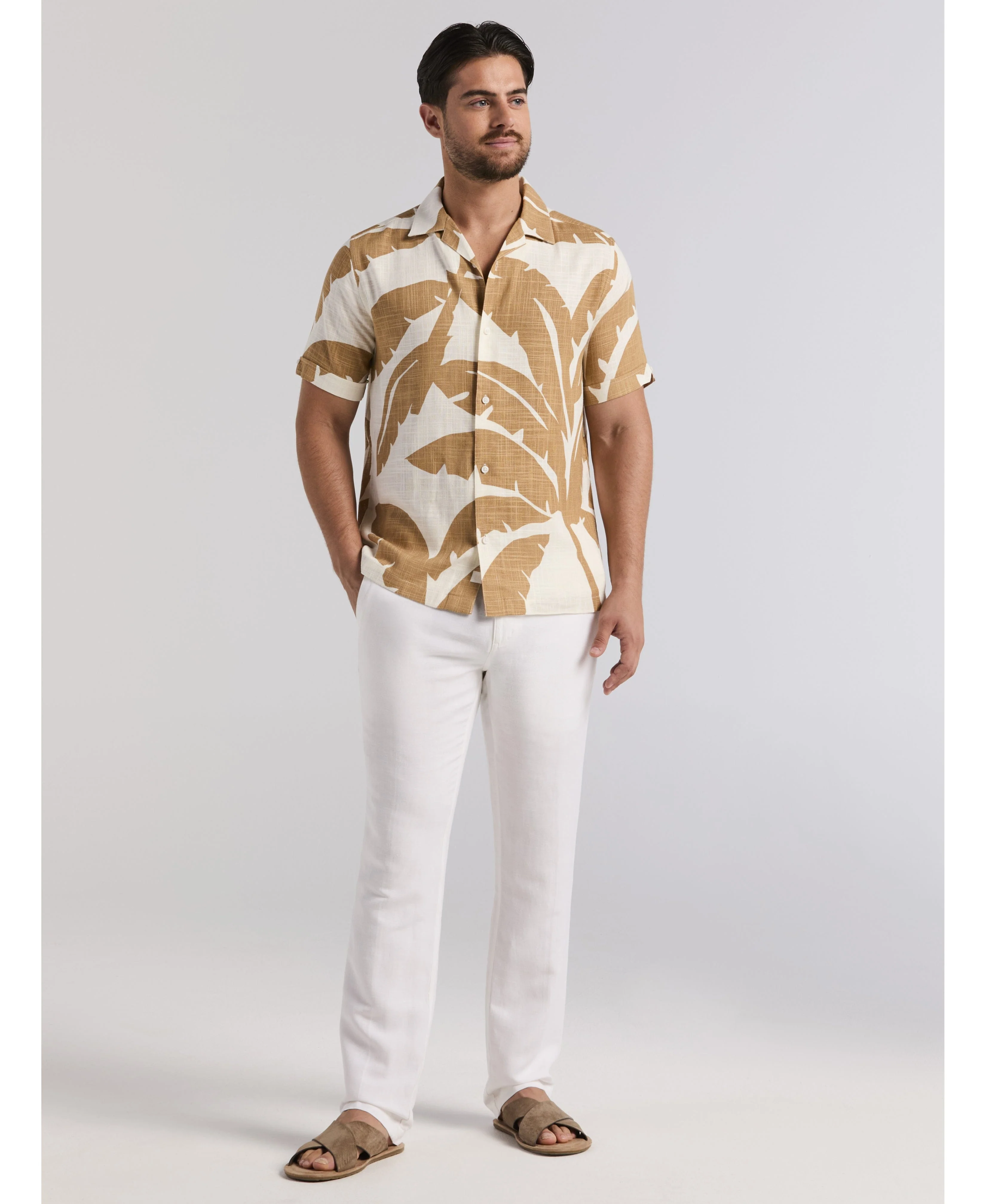 Linen Blend Palm Print Shirt - Image 5