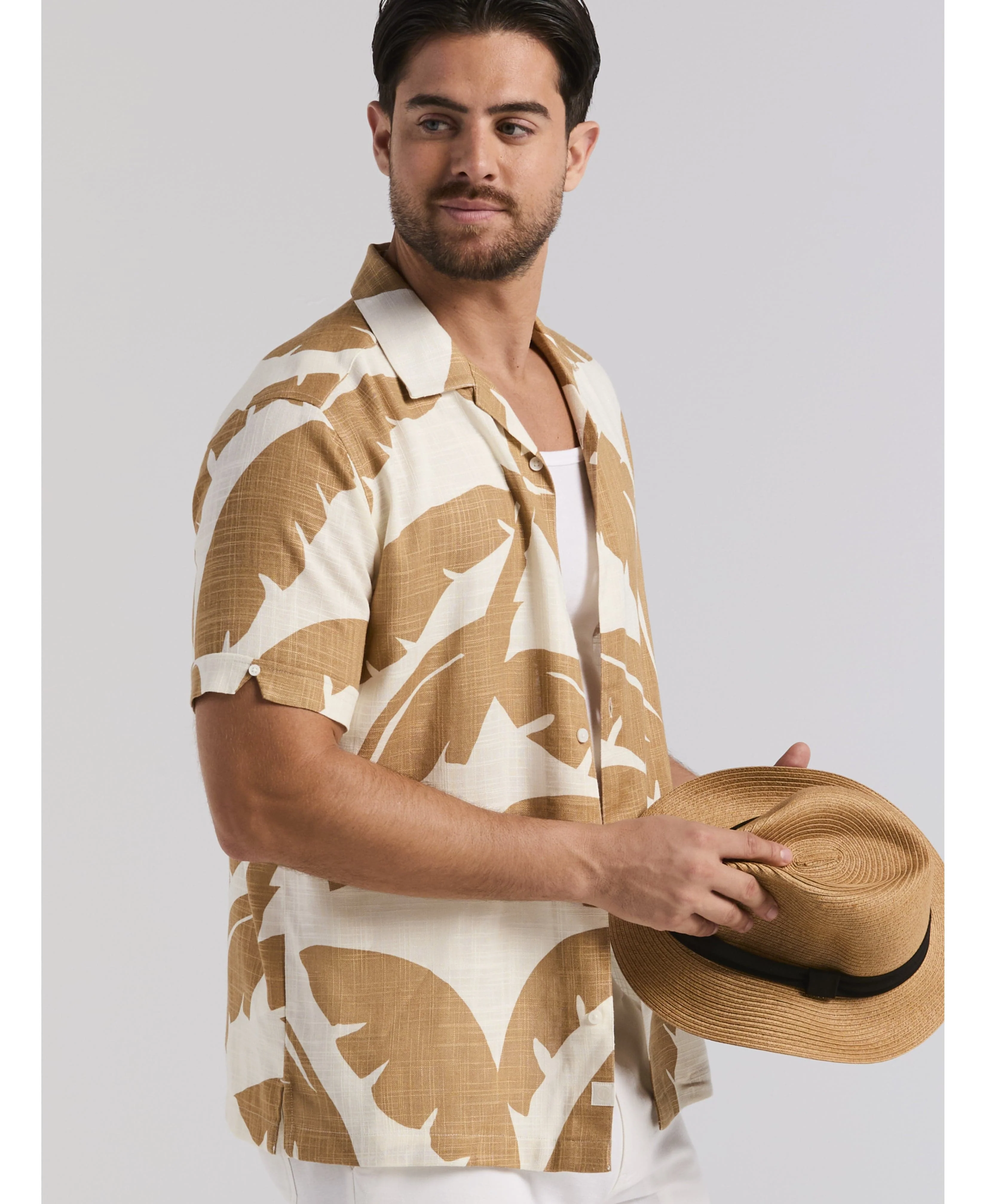 Linen Blend Palm Print Shirt - Image 7