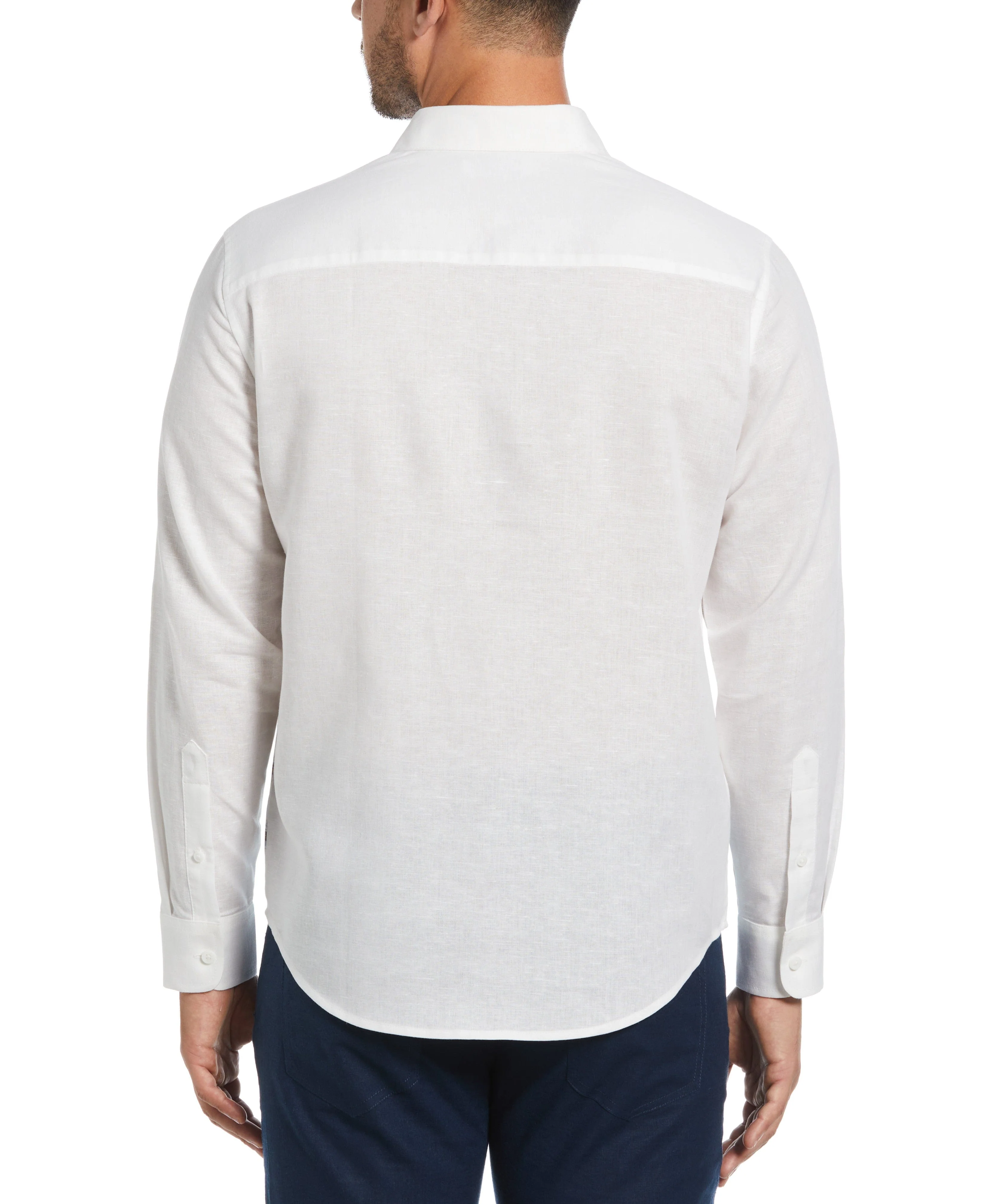 Linen Blend Reverse Asymmetric Placement Print Shirt - Image 2