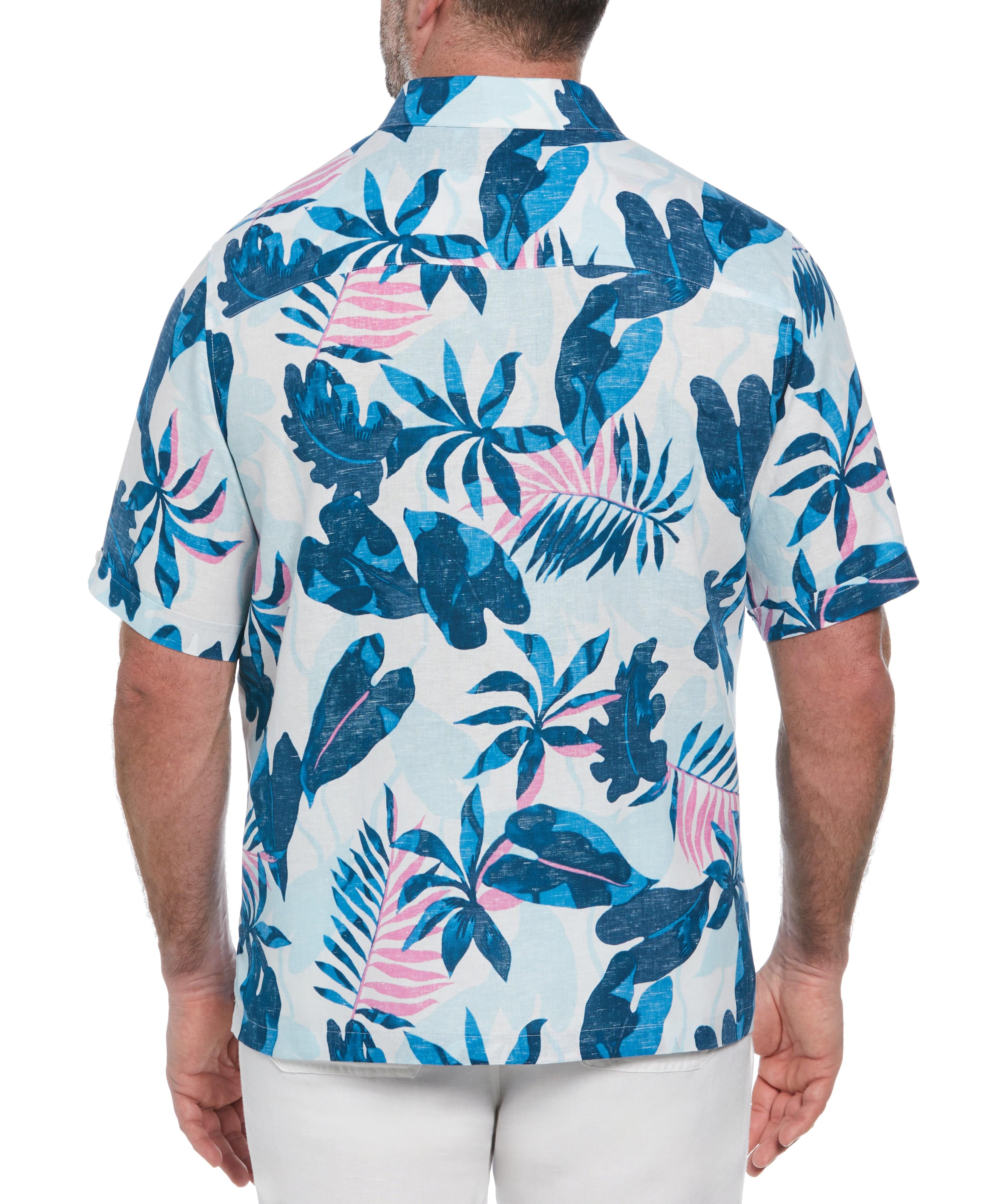 Big & Tall Linen Blend Reverse Tropical Print Shirt - Image 2