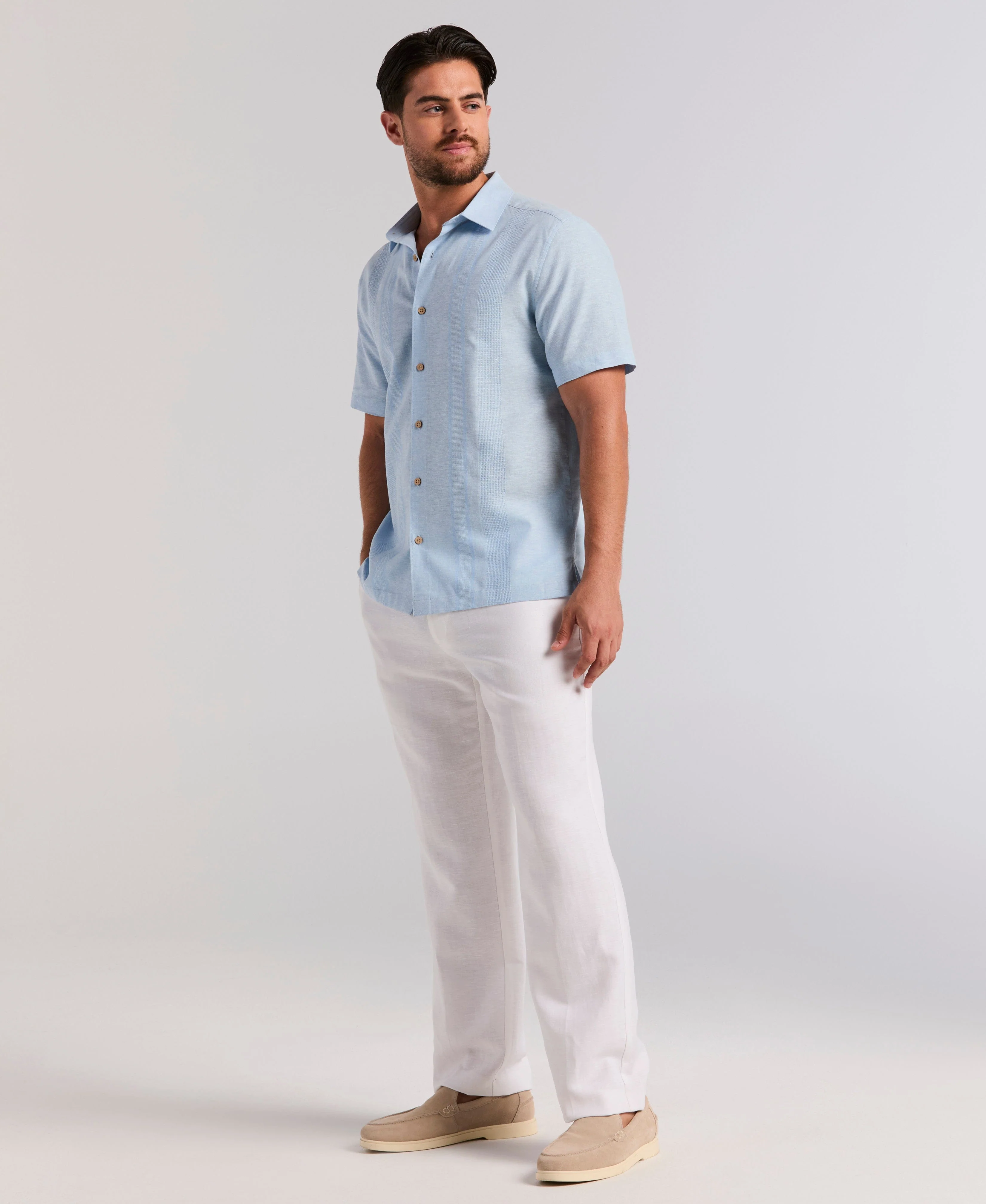 Linen Blend Slub Texture Panel Shirt - Image 4