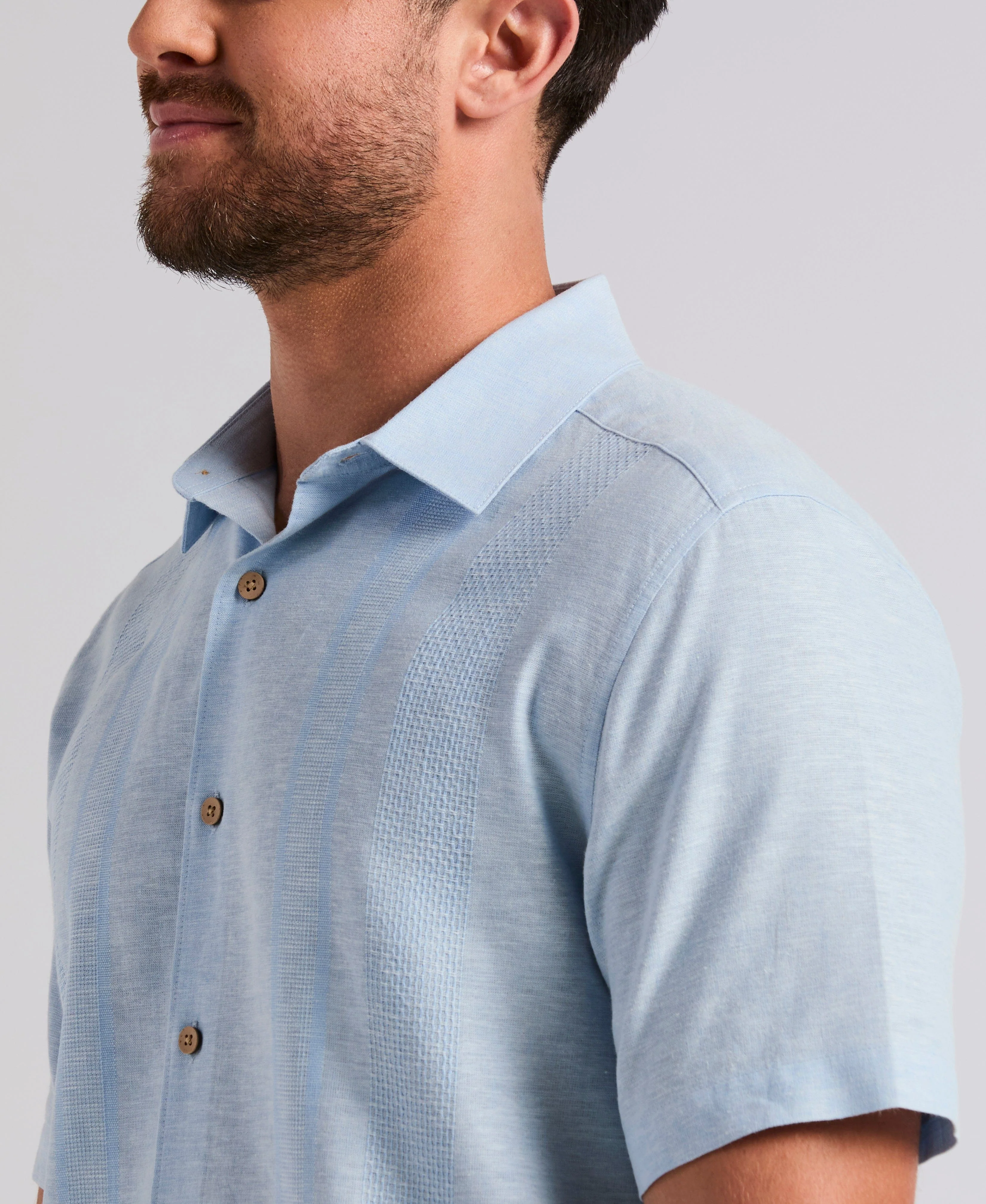 Linen Blend Slub Texture Panel Shirt - Image 5
