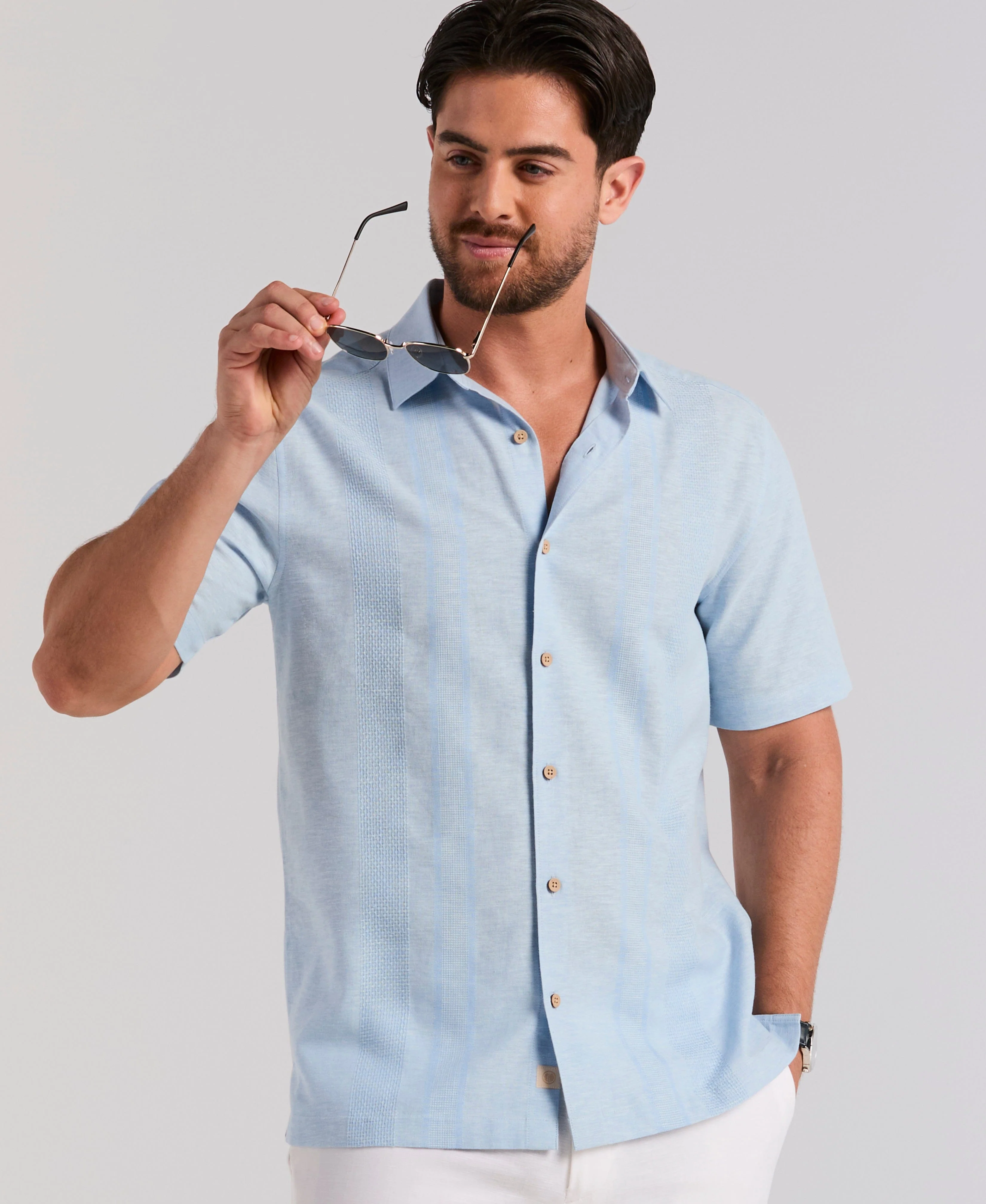 Linen Blend Slub Texture Panel Shirt - Image 6
