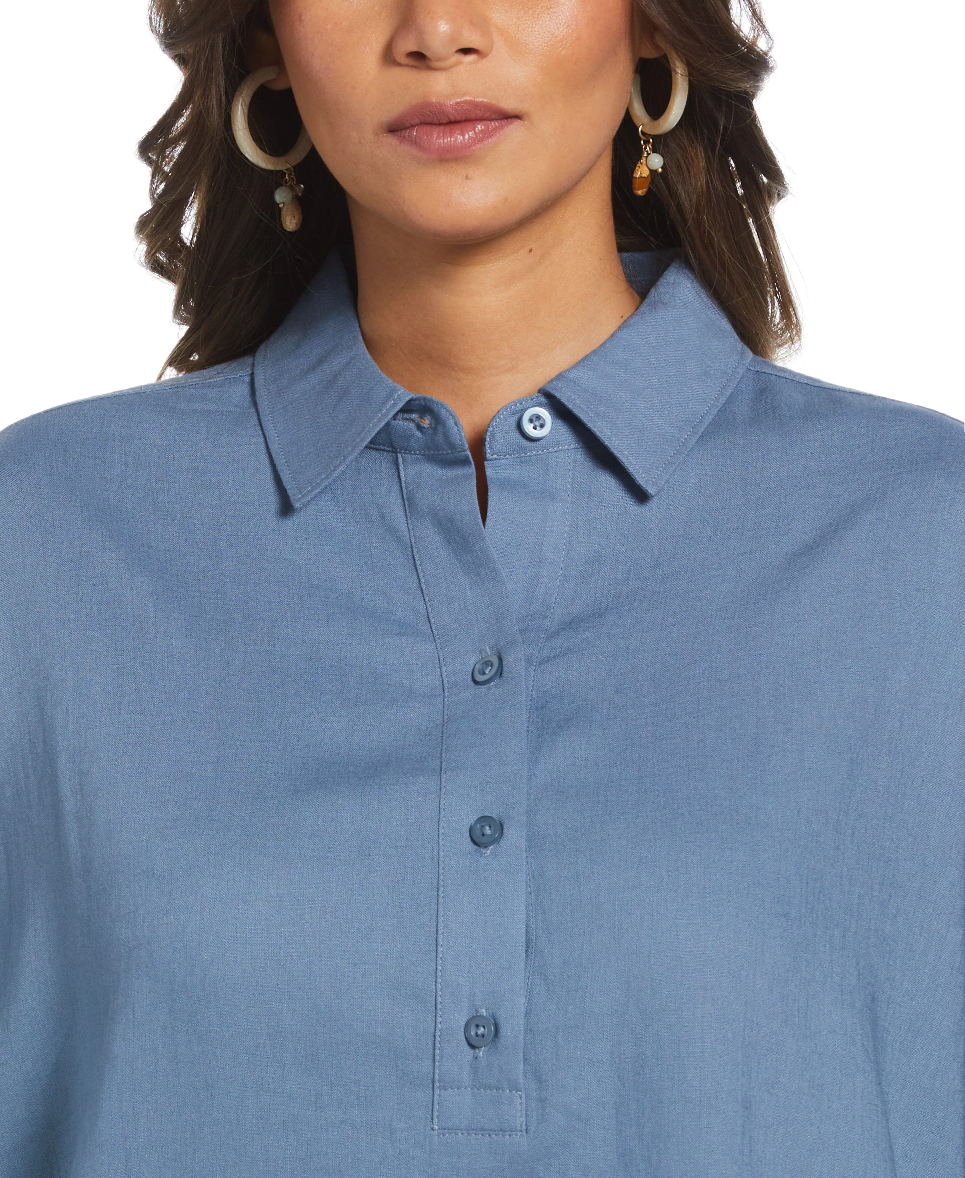 Linen Blend Solid Popover Shirt - Image 4