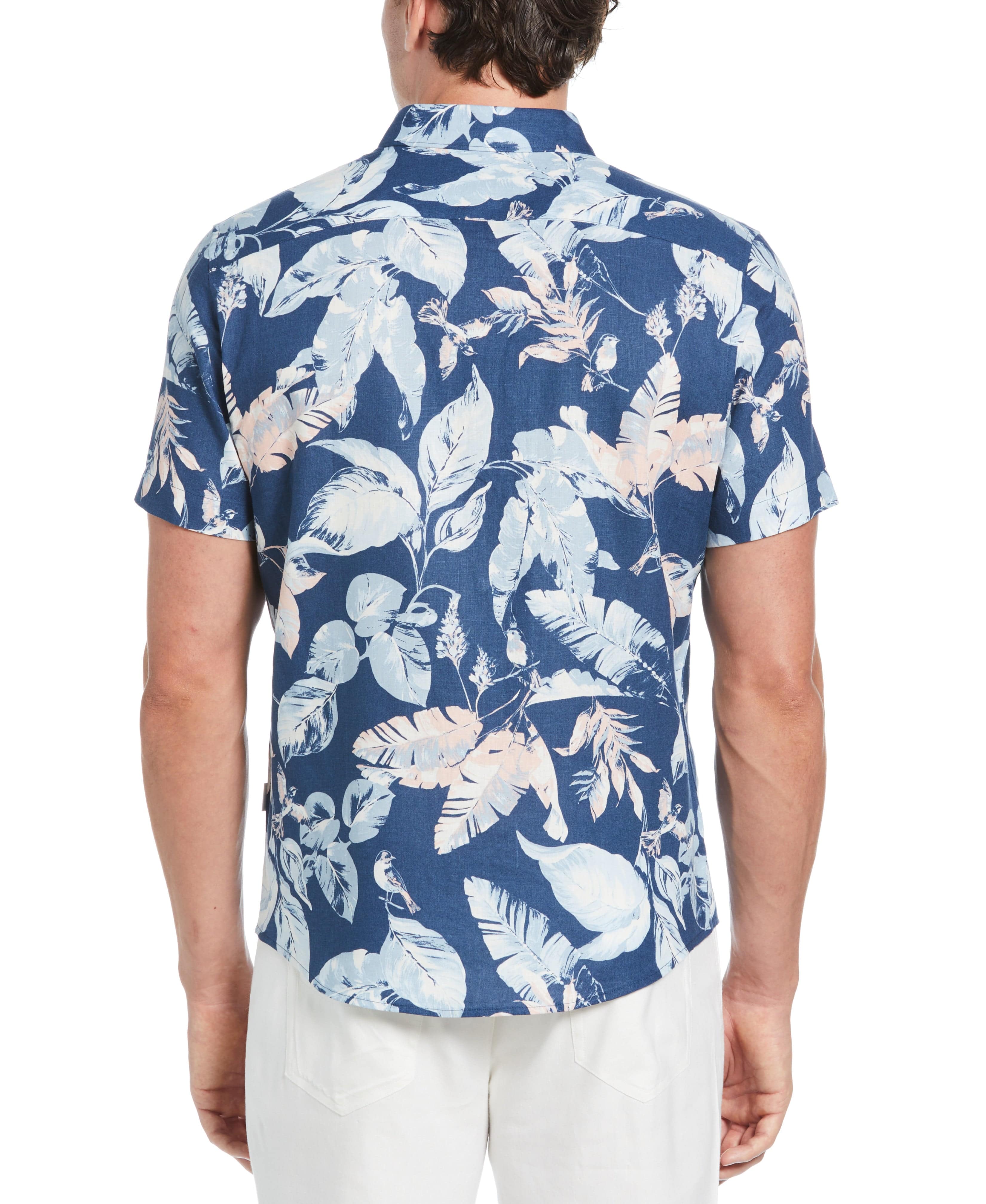 Linen-Blend Tropical Bird Print Shirt - Image 2