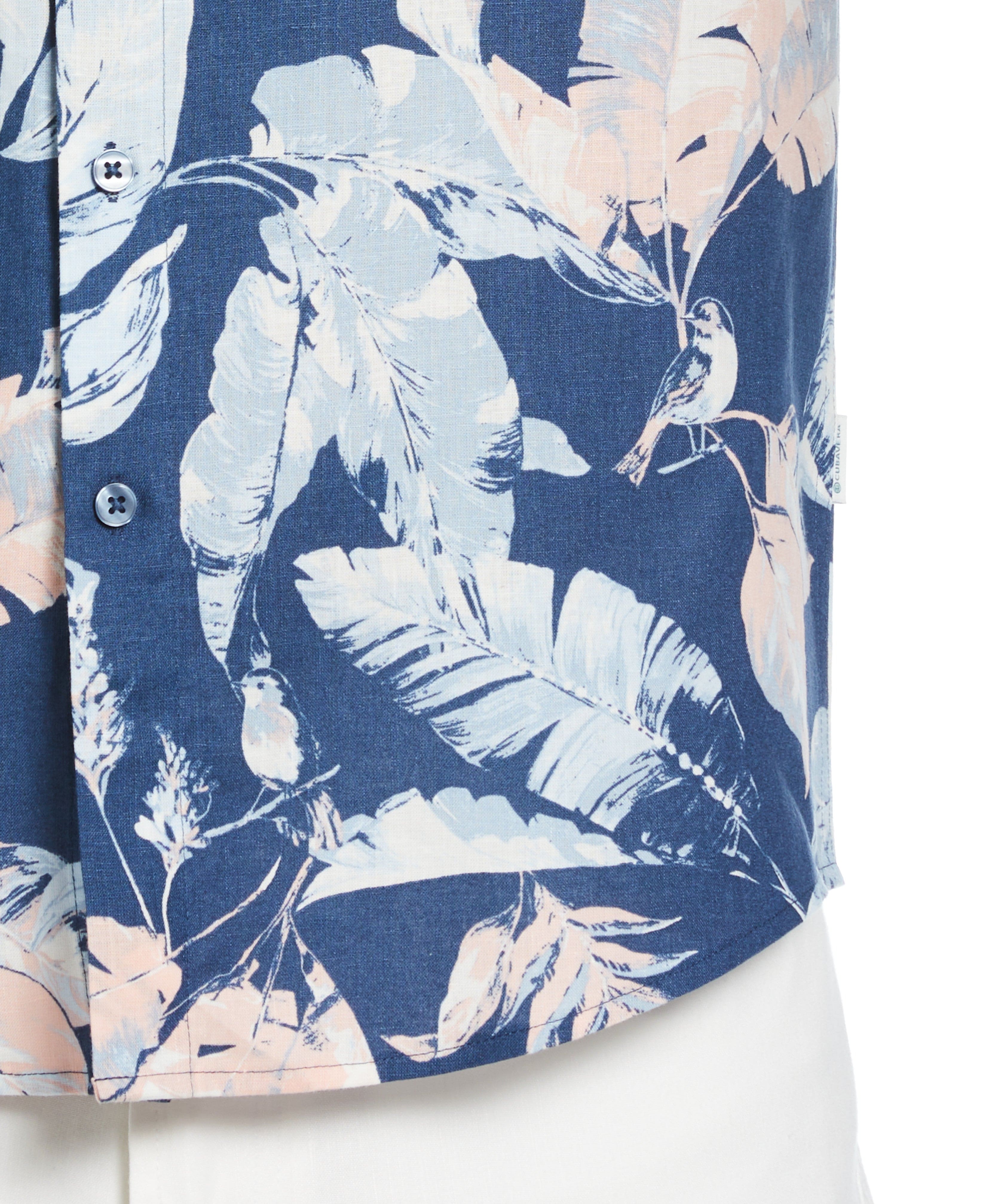 Linen-Blend Tropical Bird Print Shirt - Image 3