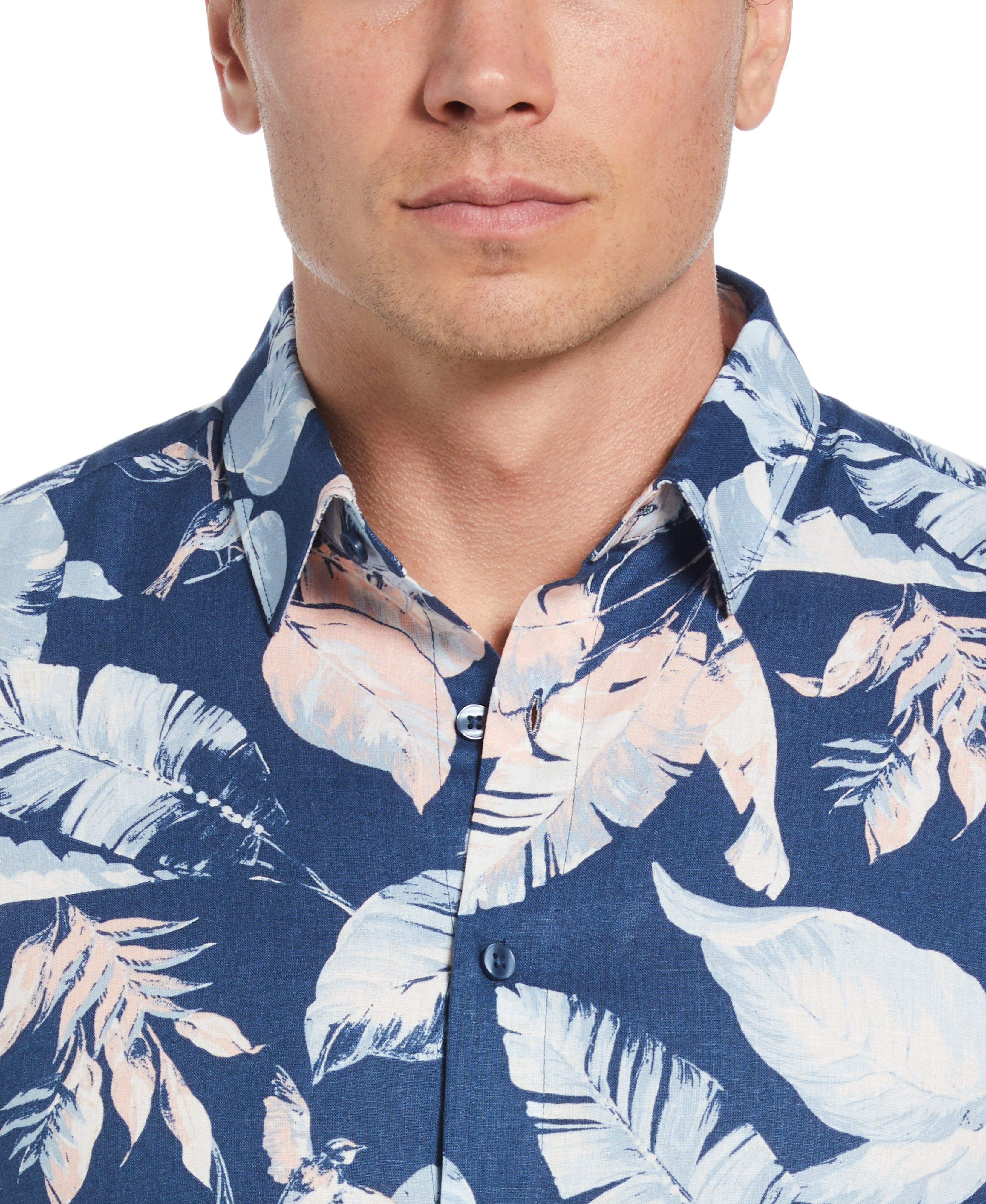 Linen-Blend Tropical Bird Print Shirt - Image 4