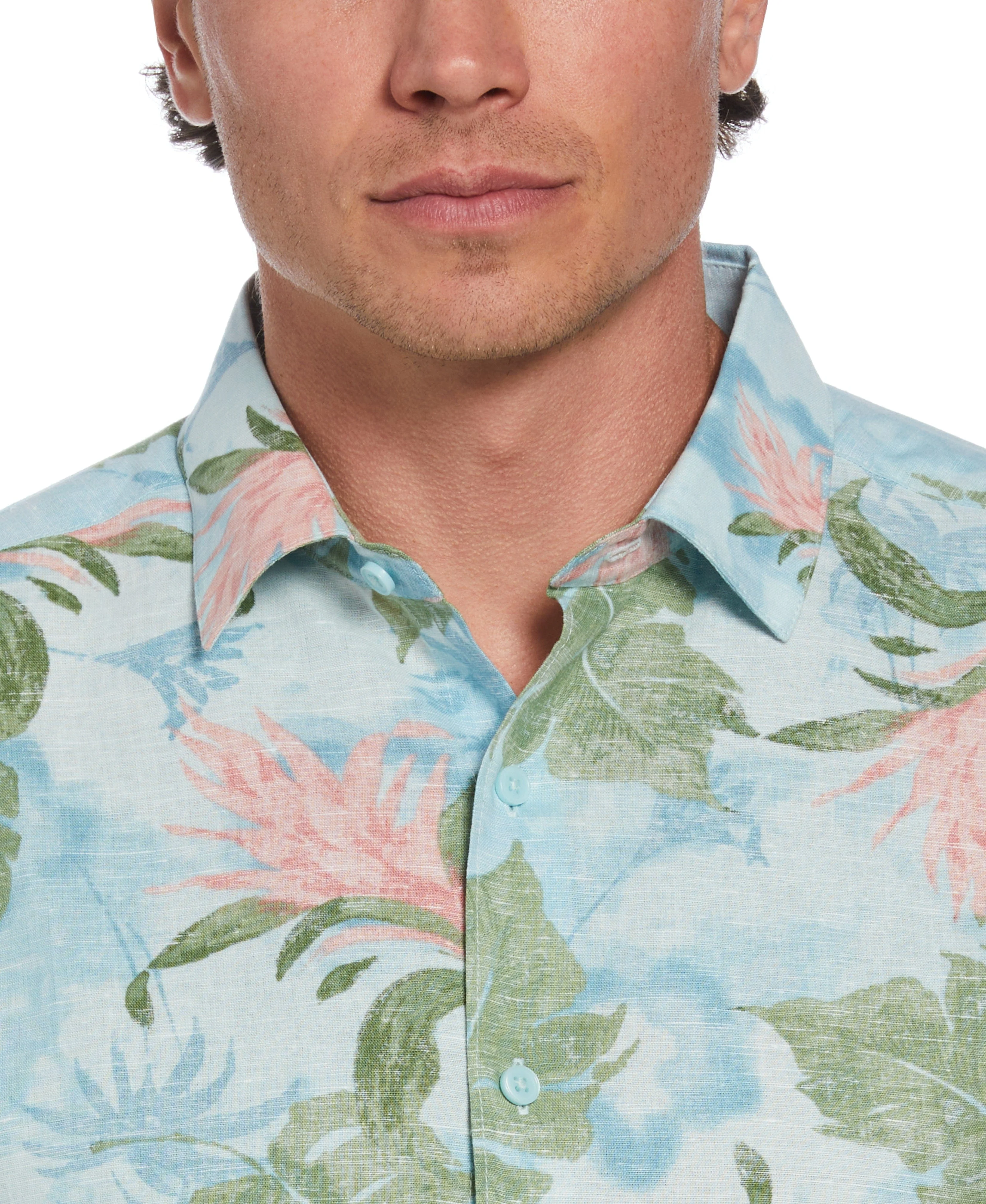 Linen Blend Tropical Floral Print Shirt - Image 4