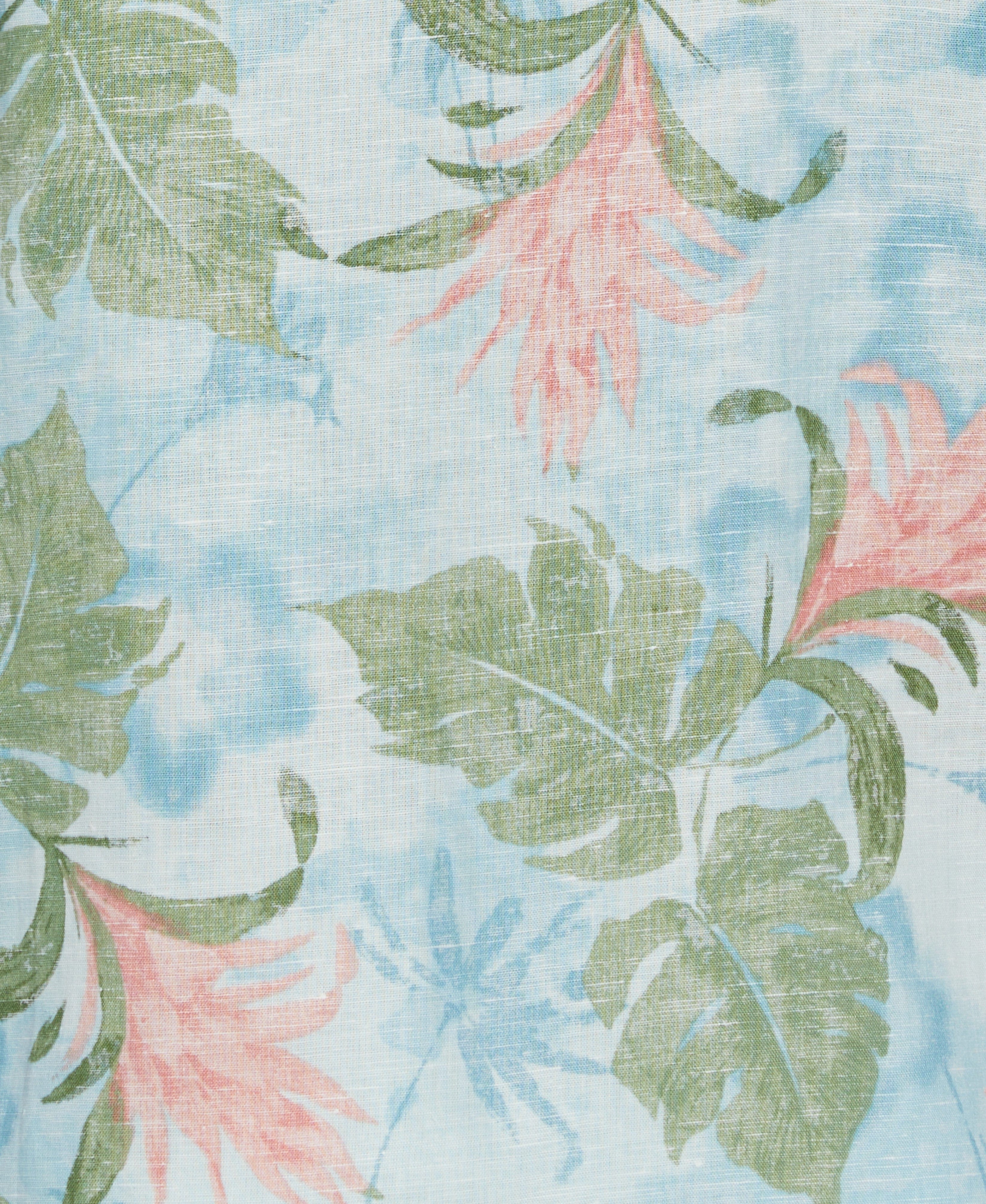 Linen Blend Tropical Floral Print Shirt - Image 6