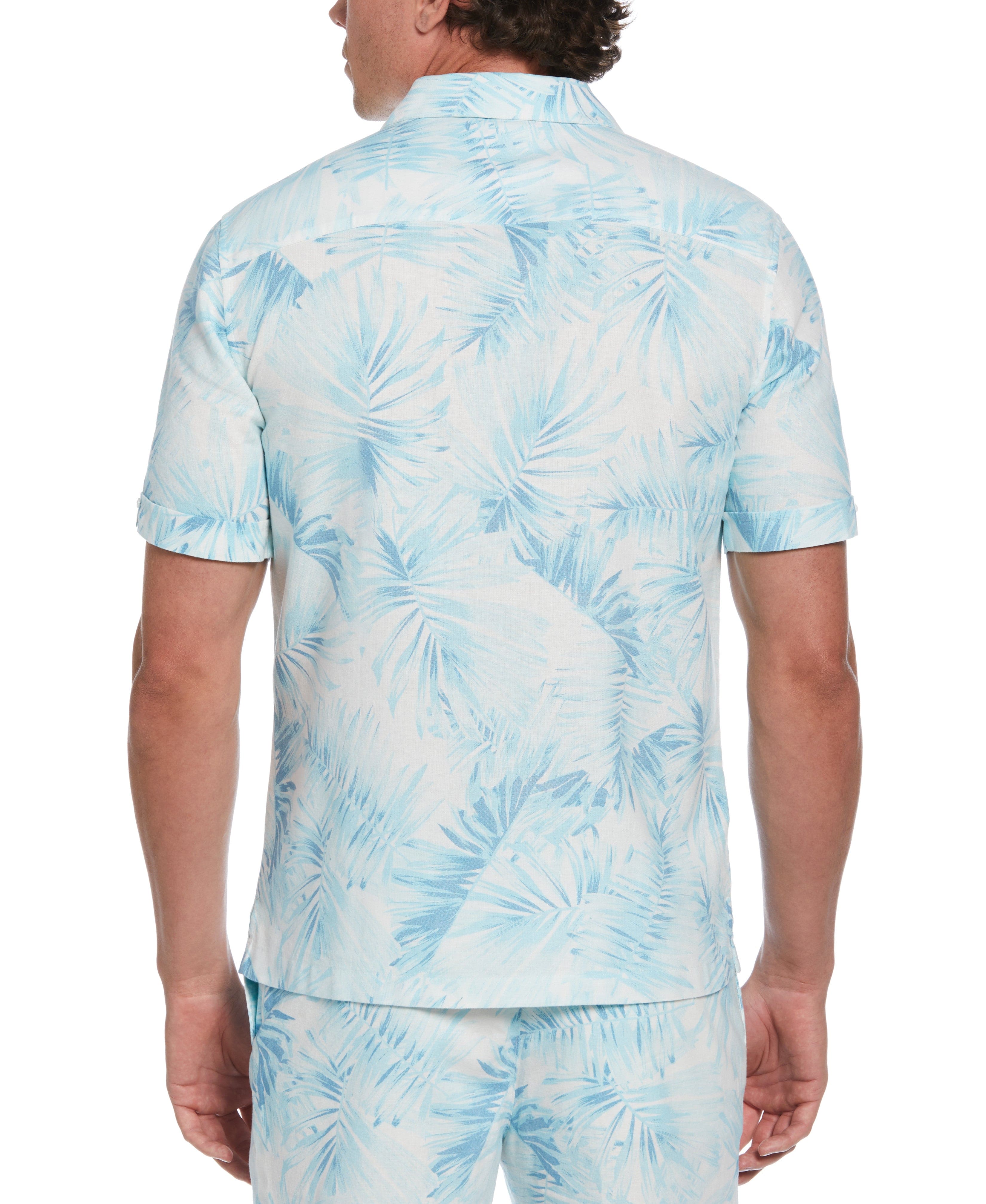 Linen Blend Tropical Palm Print Shirt - Image 3