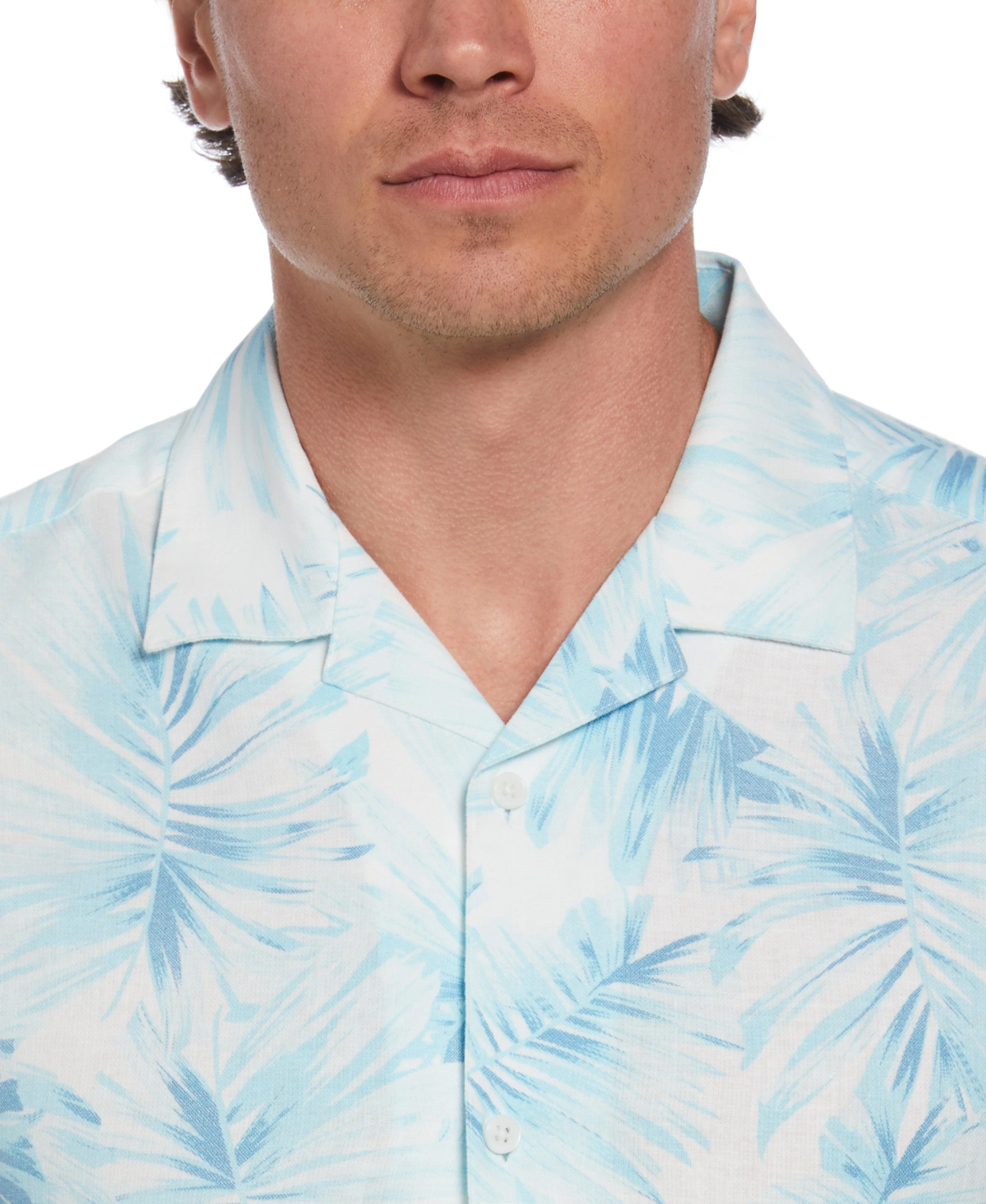 Linen Blend Tropical Palm Print Shirt - Image 4
