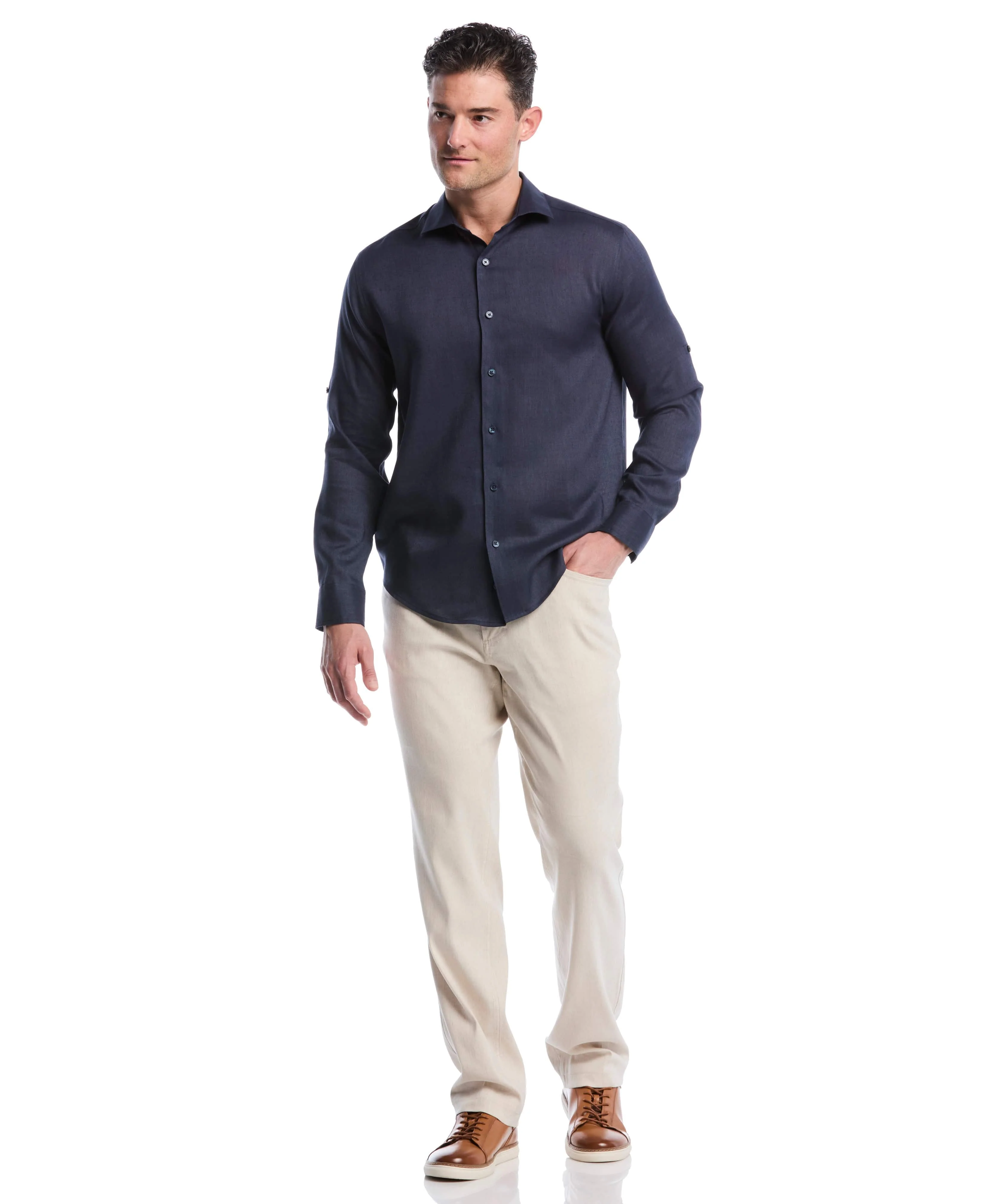 Travelselect™ Linen-Blend Rolled Sleeve Shirt - Image 26