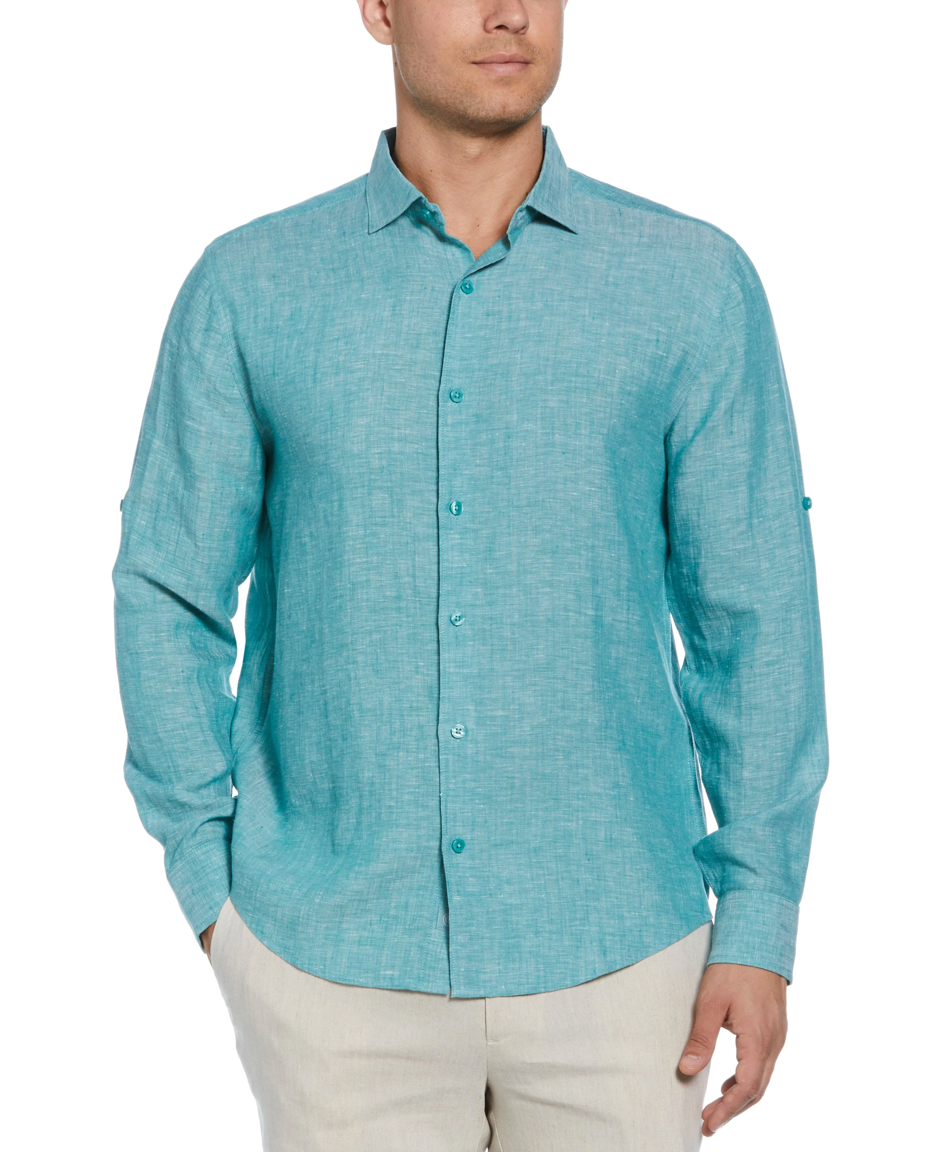 Travelselect™ Linen-Blend Rolled Sleeve Shirt - Image 47