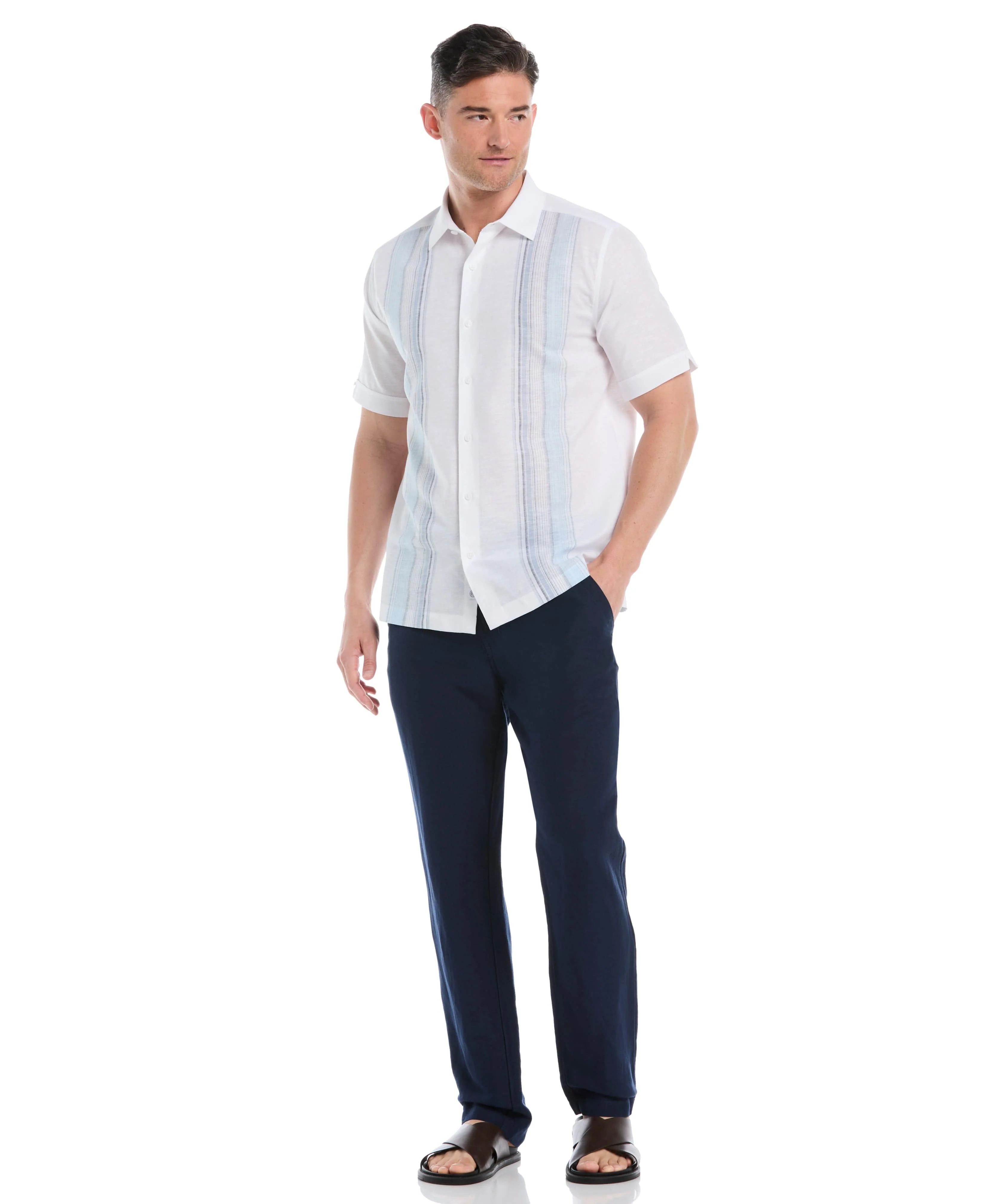 Linen Blend Yarn Dye Panel Shirt - Image 11