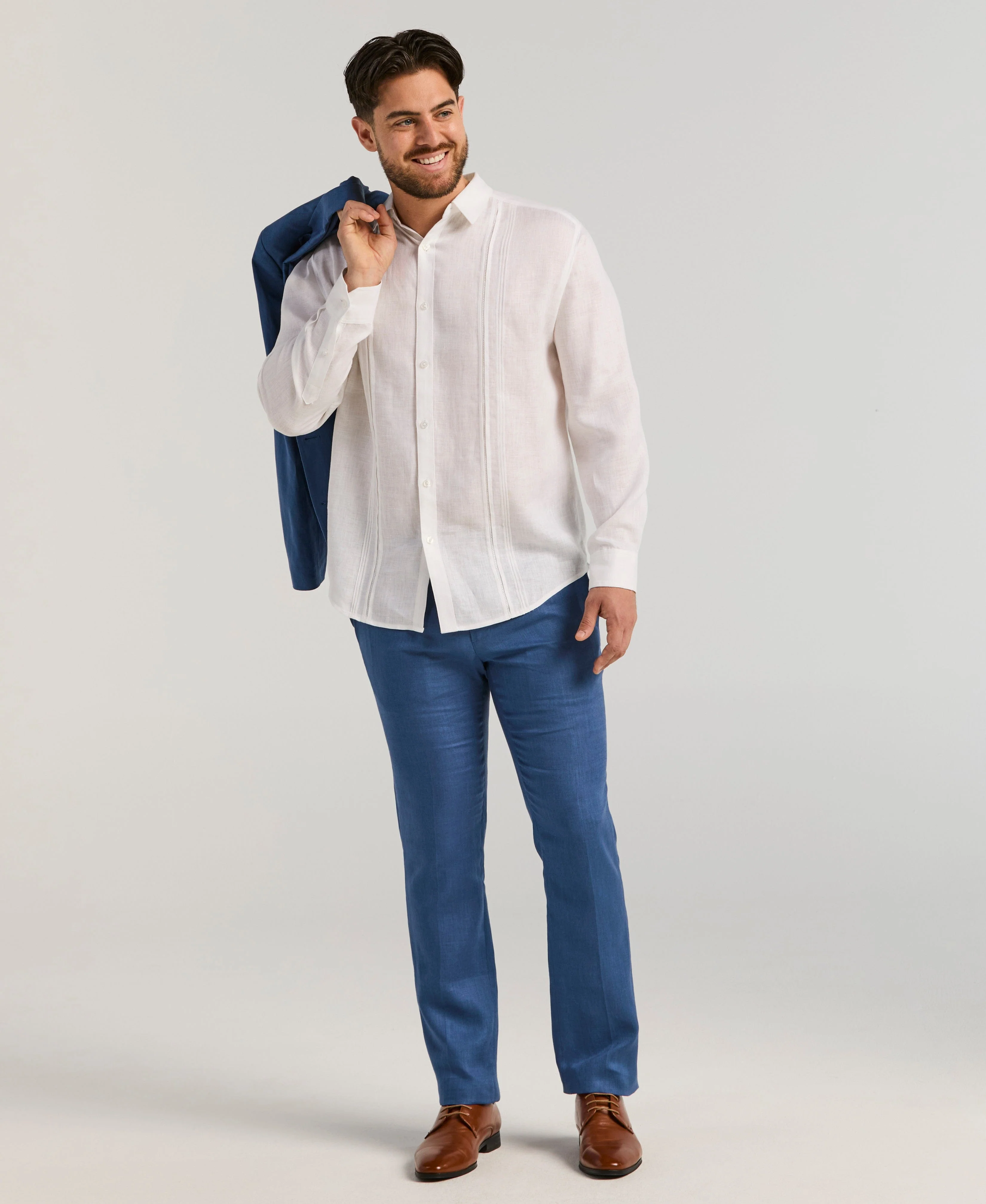 Linen Embroidered Tuck Panel Guayabera Shirt - Image 5