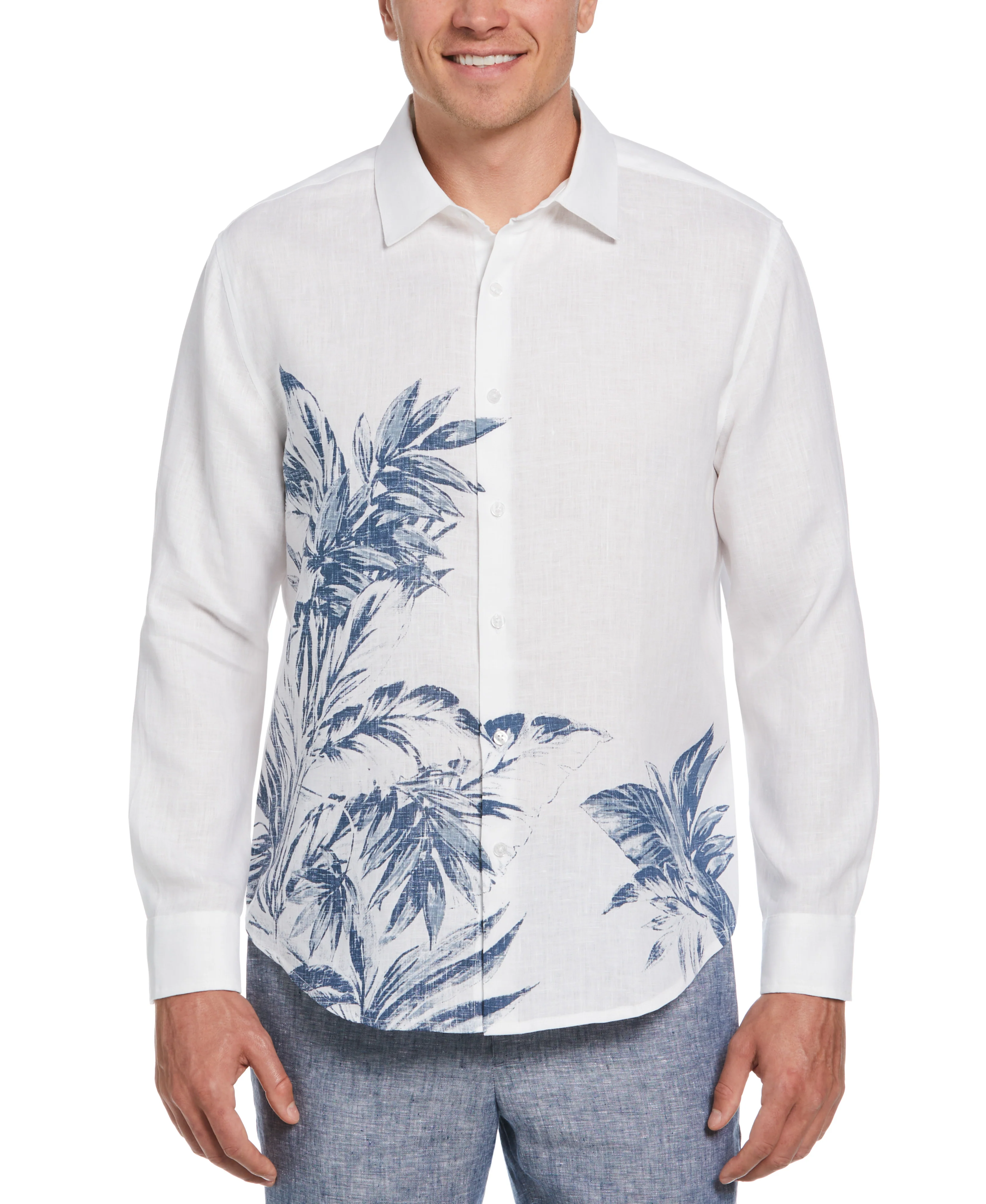 Linen Engineered Tropical Print Shirt - Image 6