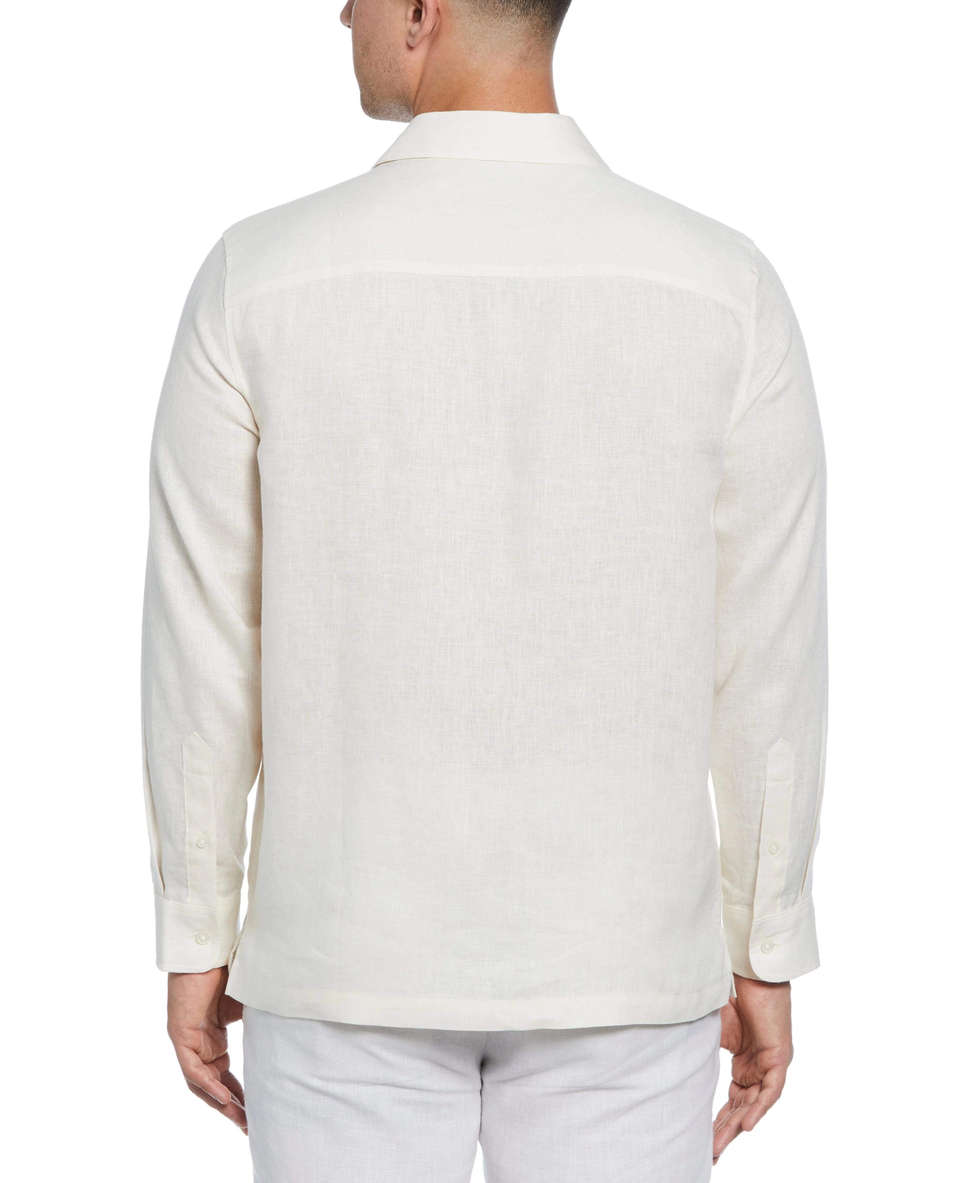 Linen Eyelet Panel Guayabera Shirt - Image 2