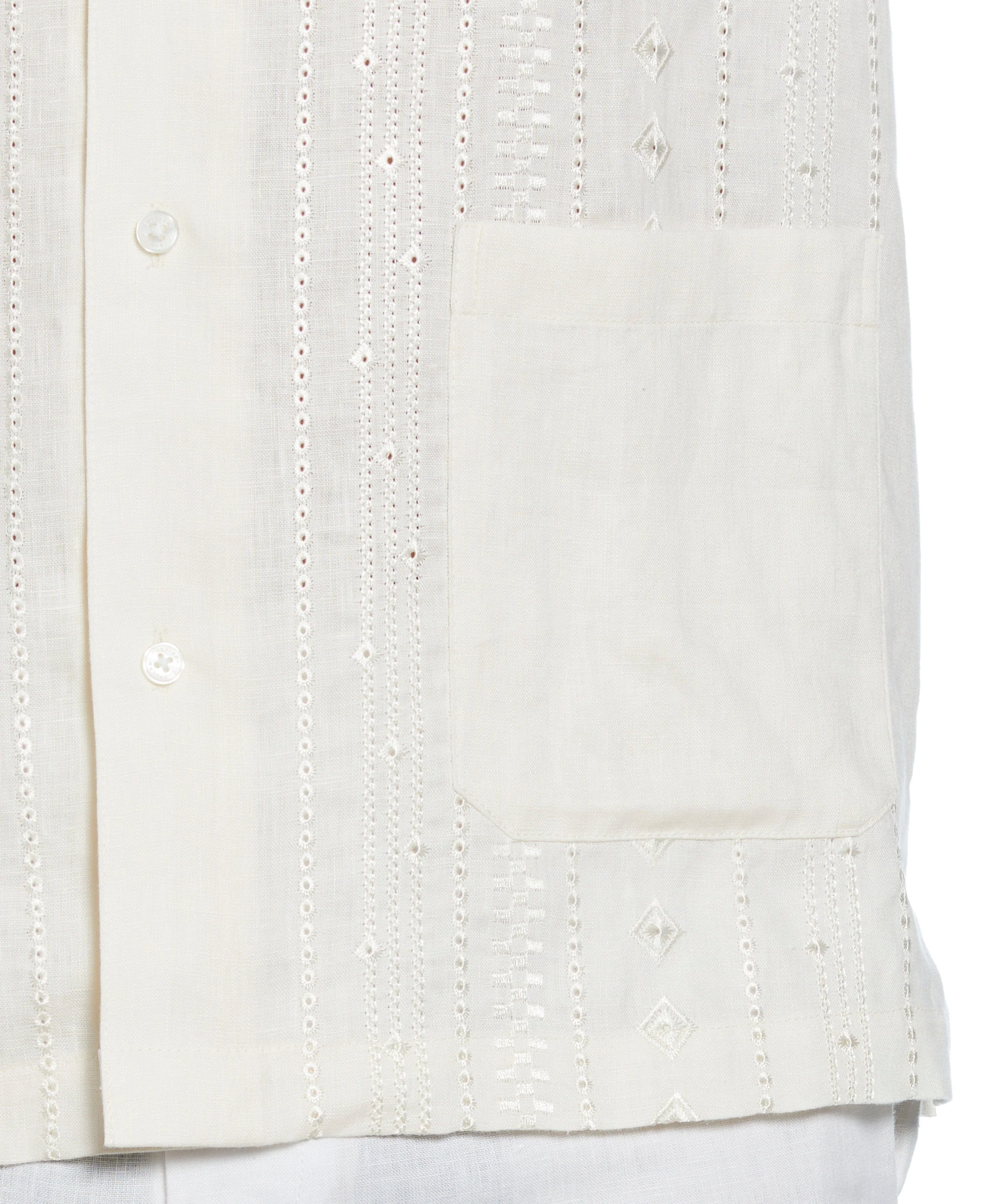 Linen Eyelet Panel Guayabera Shirt - Image 3