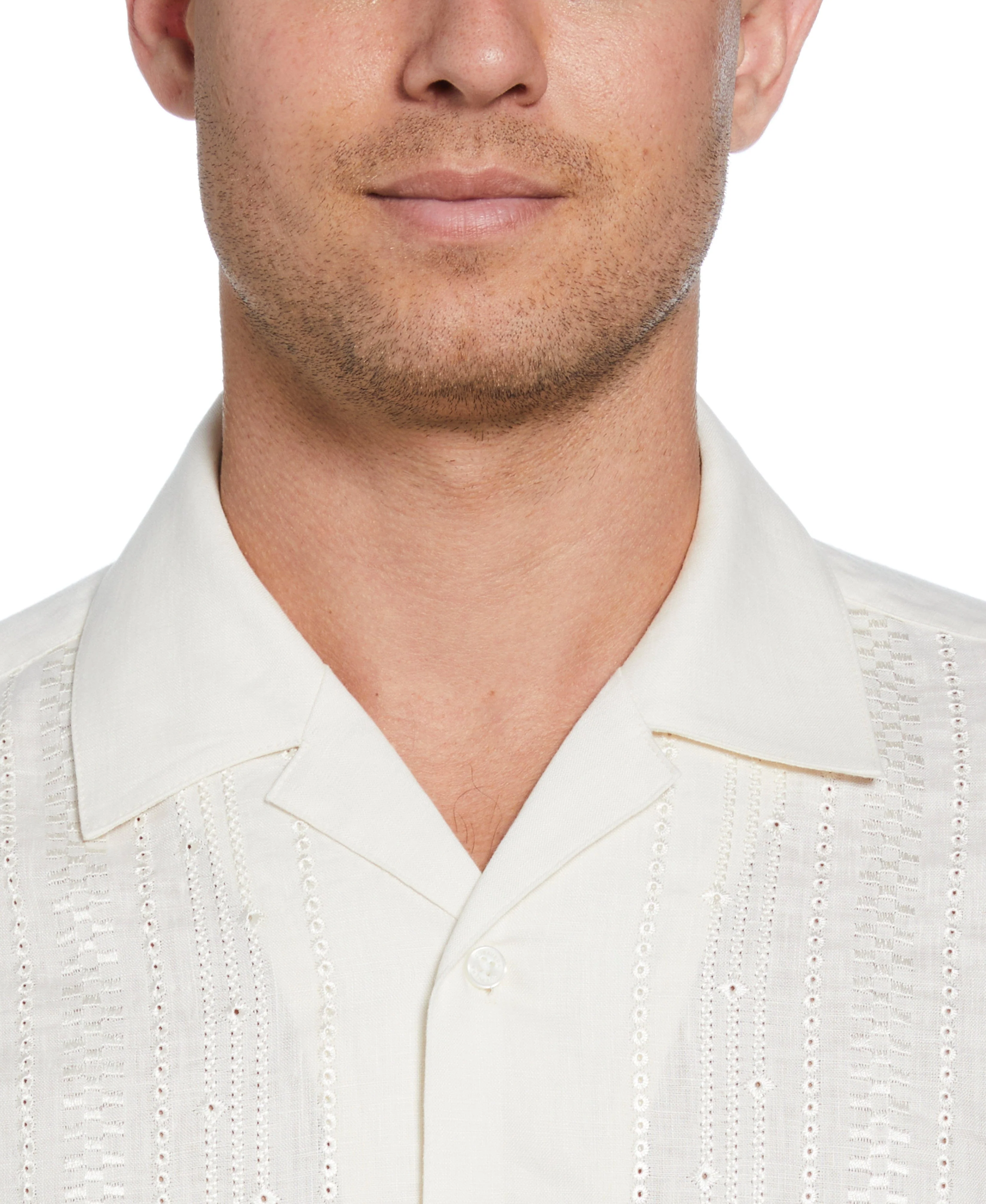Linen Eyelet Panel Guayabera Shirt - Image 4