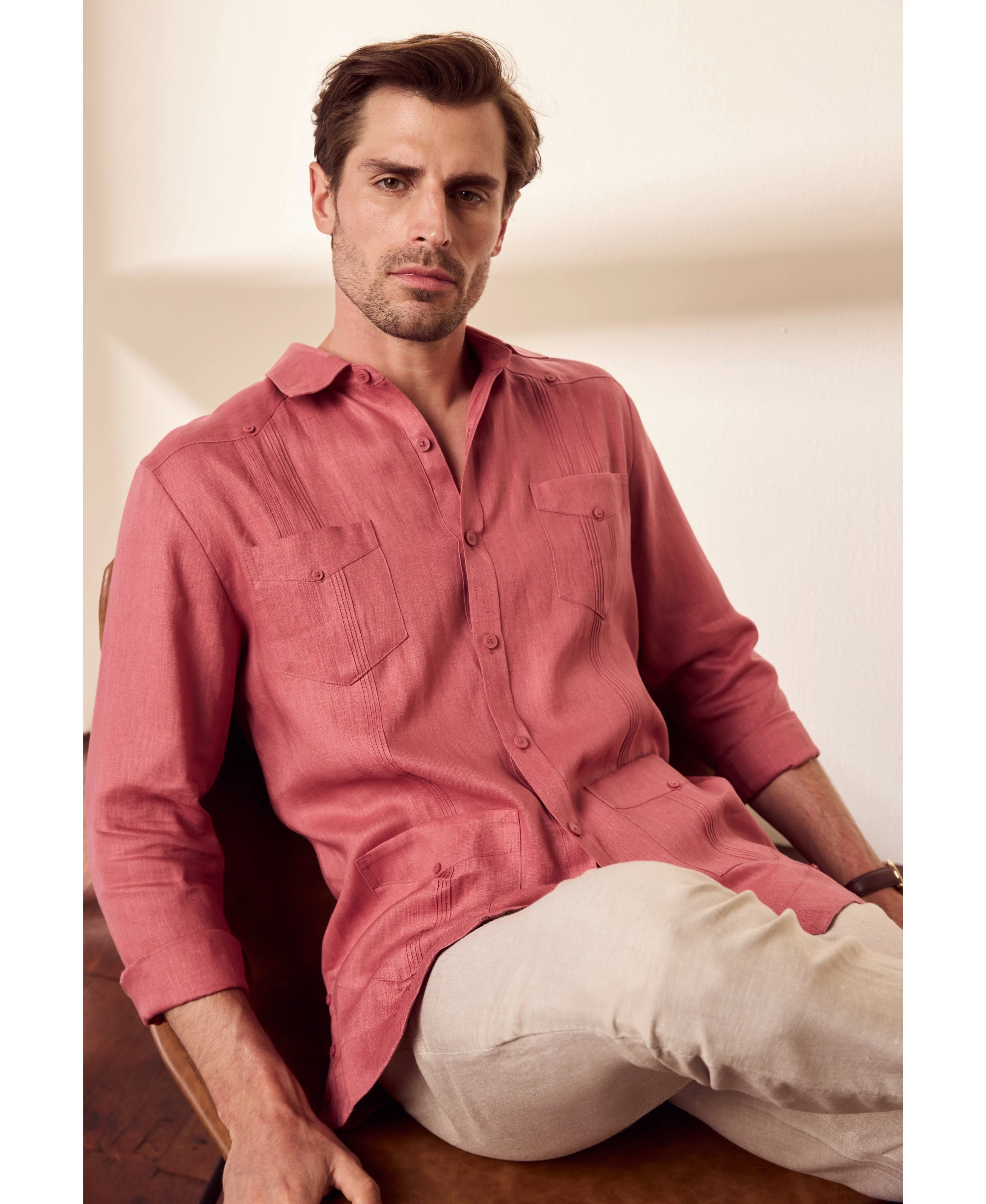 100% Linen Classic Guayabera Shirt - Long Sleeve - Image 29