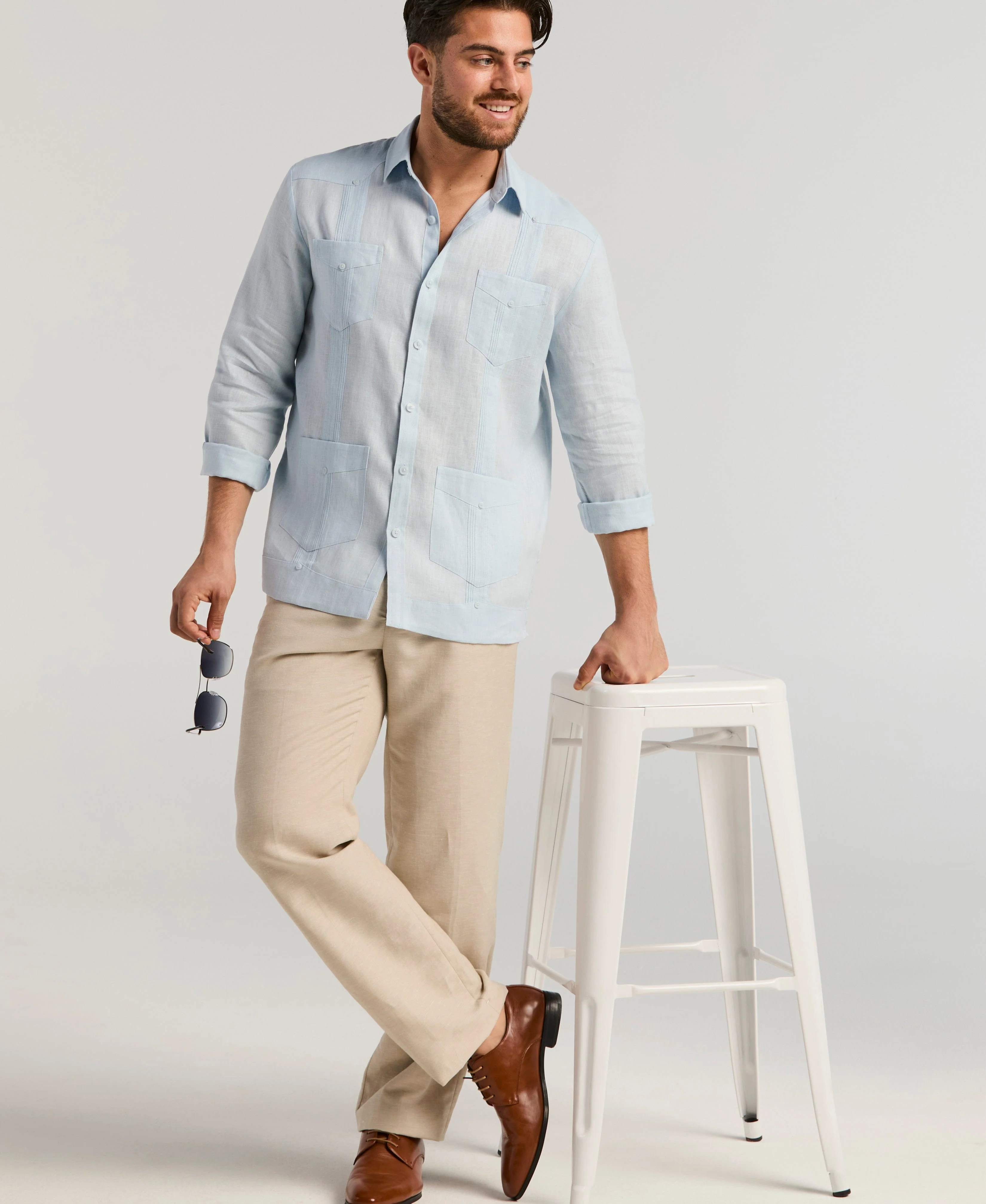100% Linen Classic Guayabera Shirt - Long Sleeve - Image 3