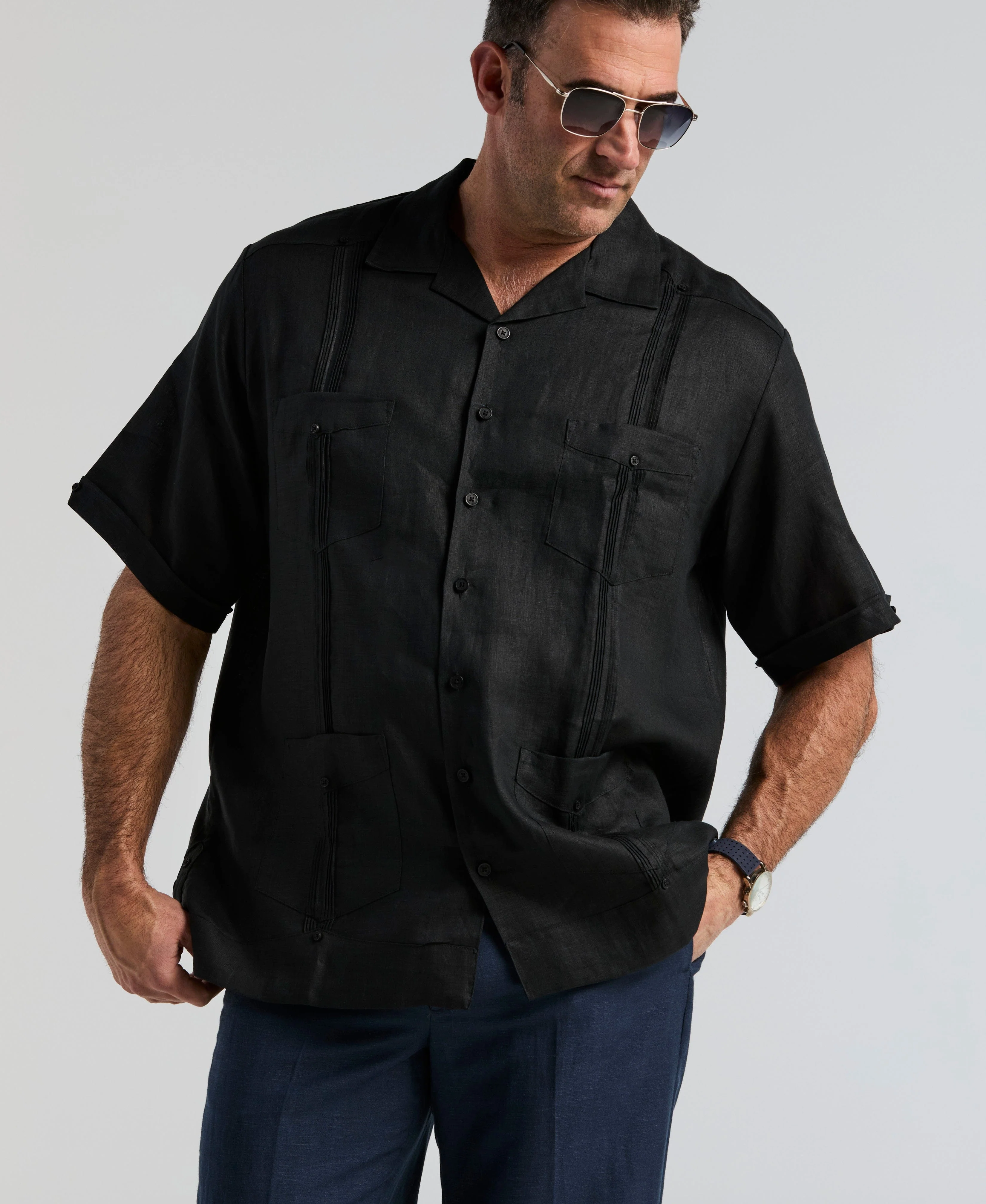 Big & Tall 100% Linen Classic Guayabera Shirt - Short Sleeve - Image 3