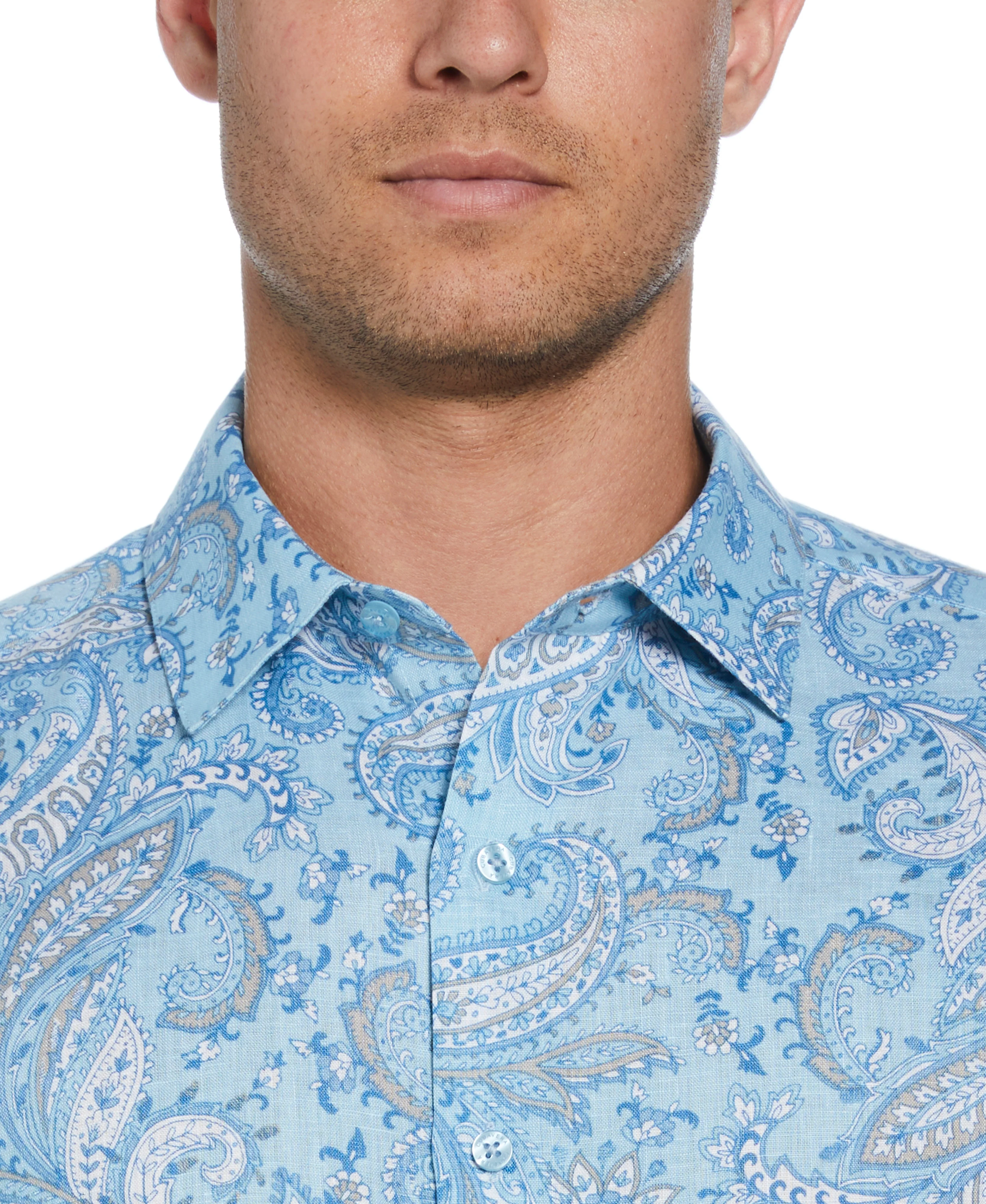 Long Sleeve Linen Allover Paisley Printed Shirt - Image 4
