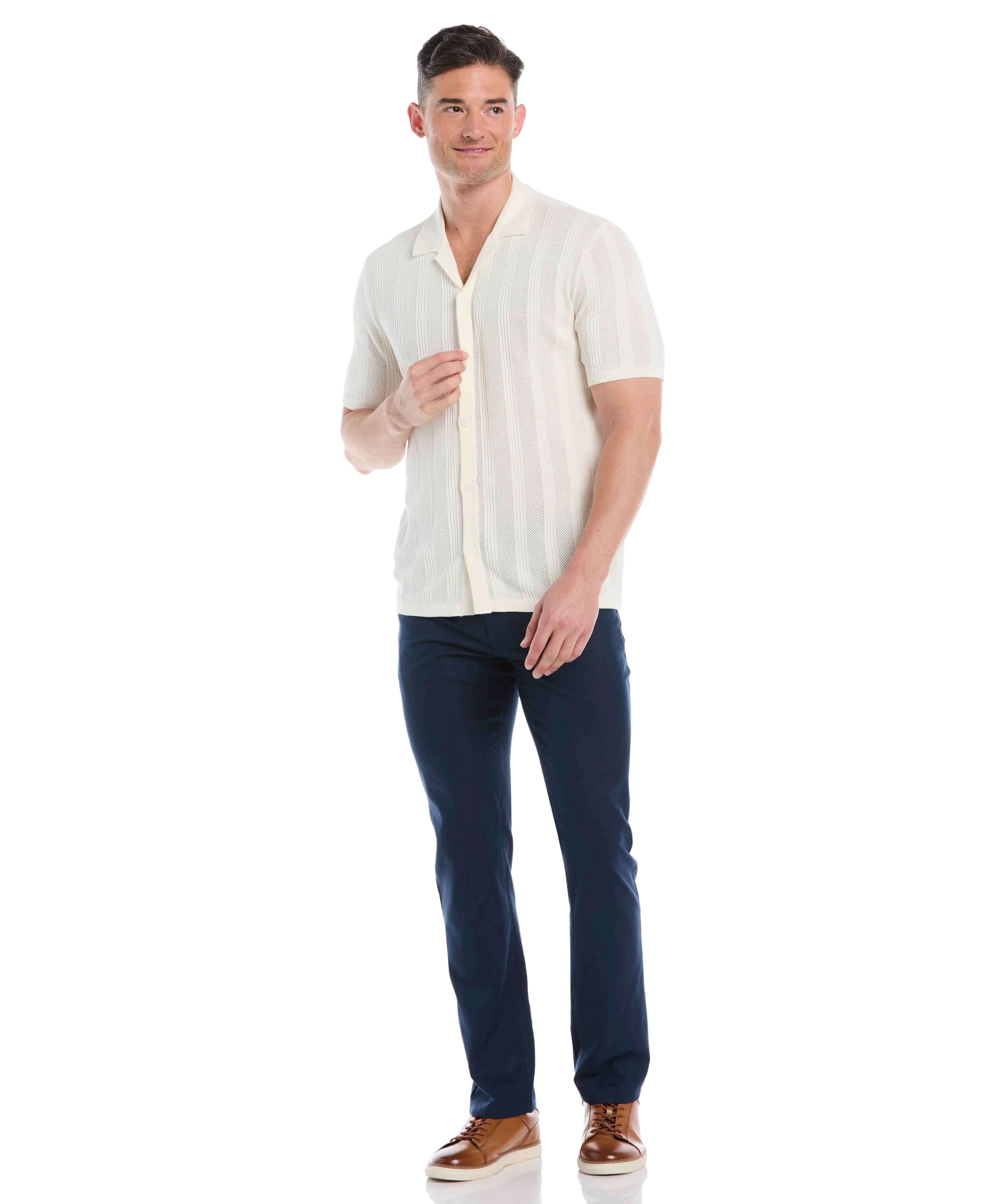 Mesh Stripe Short Sleeve Sweater - Image 17