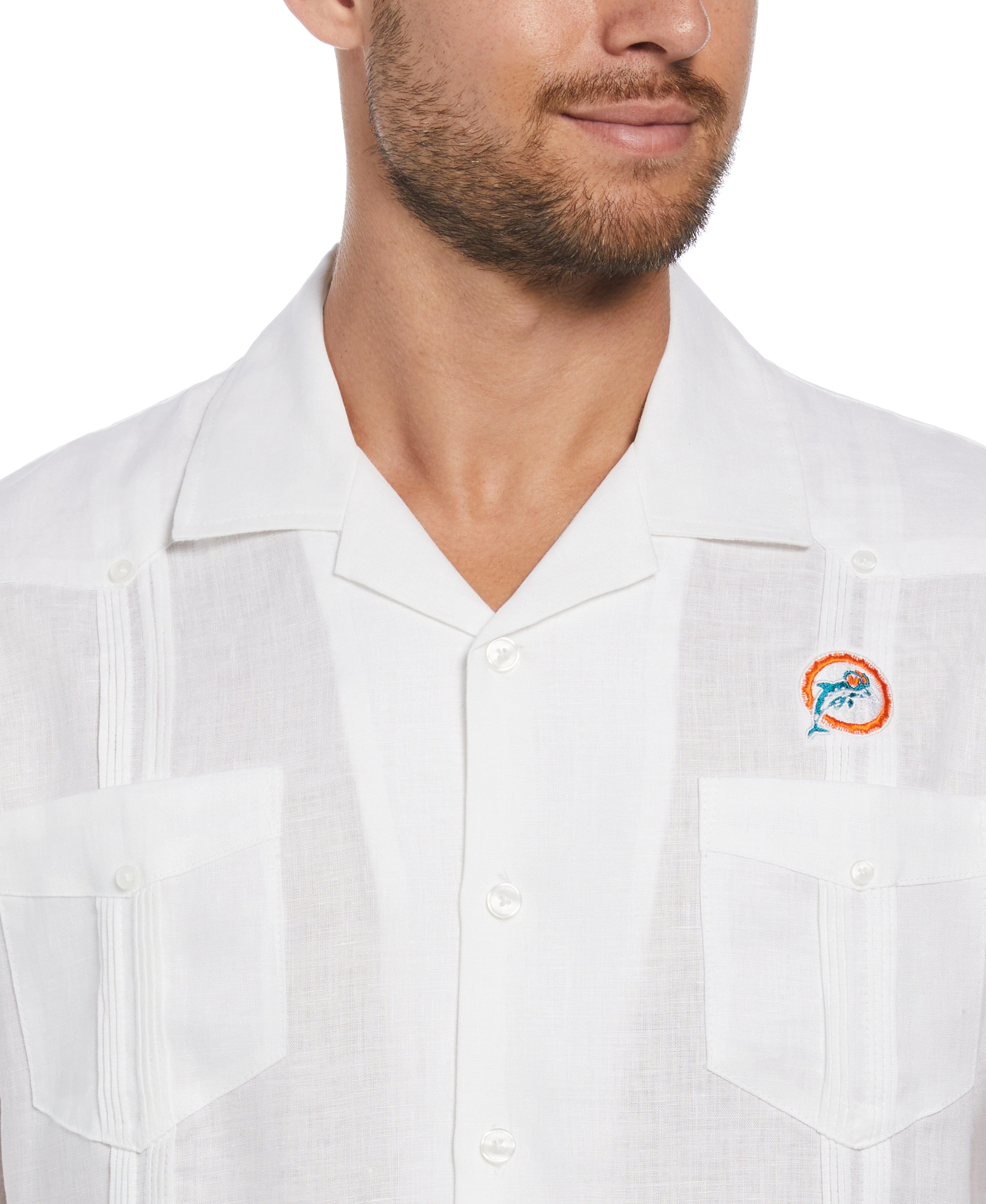 Big & Tall Miami Dolphins Throwback Logo Linen Short Sleeve 4 Pocket Guayabera - Image 4