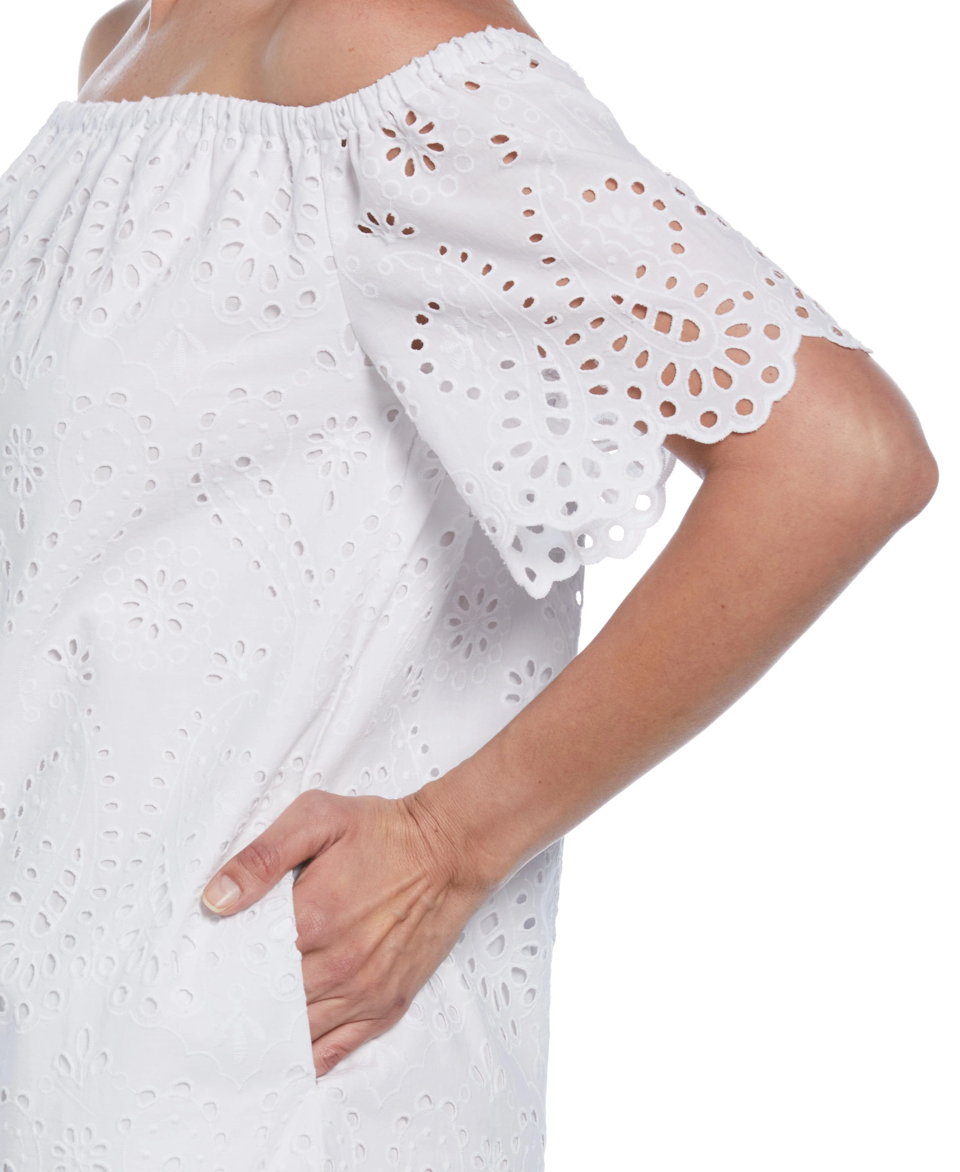Off-Shoulder Embroidered Eyelet Dress - Image 3