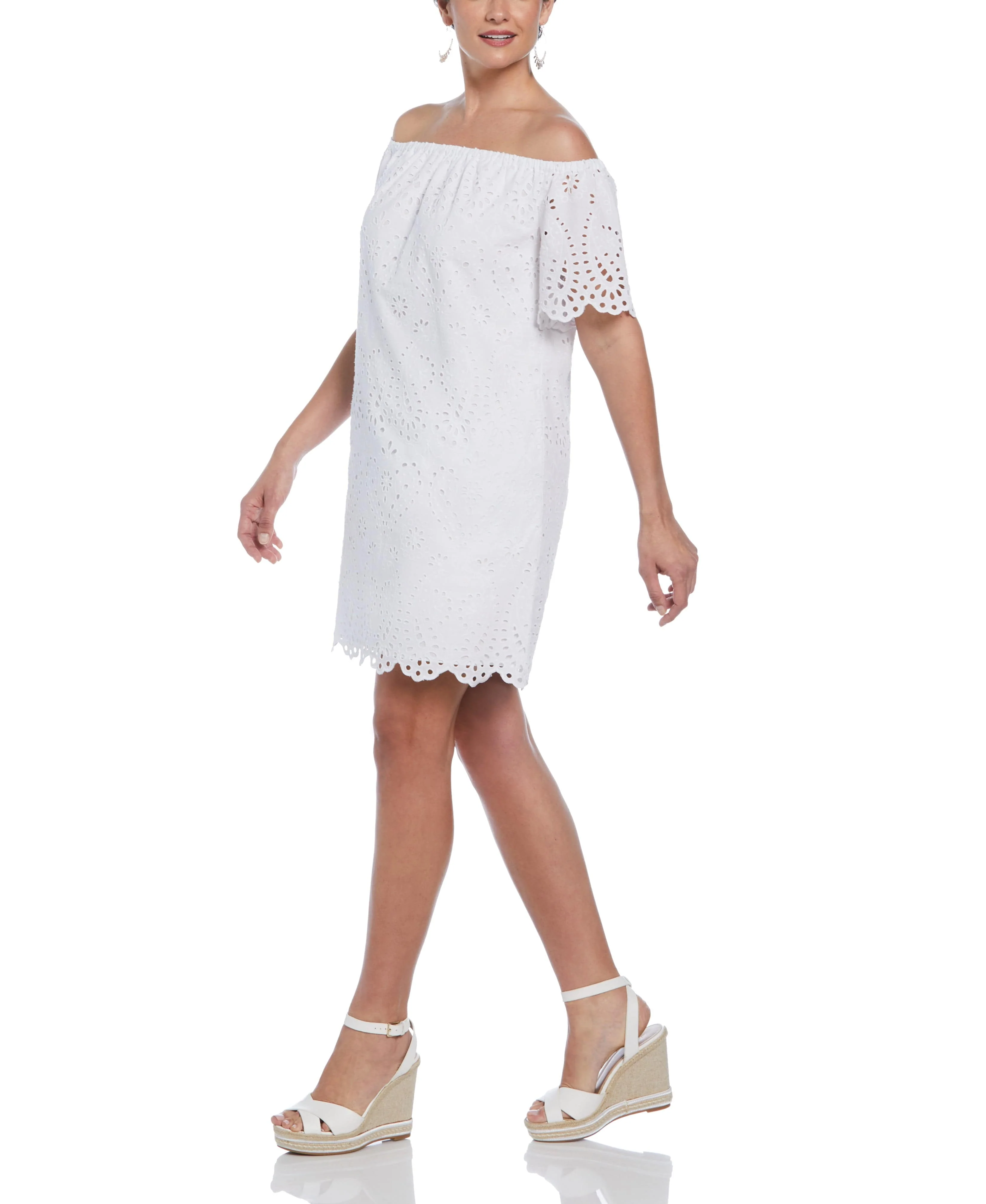 Off-Shoulder Embroidered Eyelet Dress - Image 4
