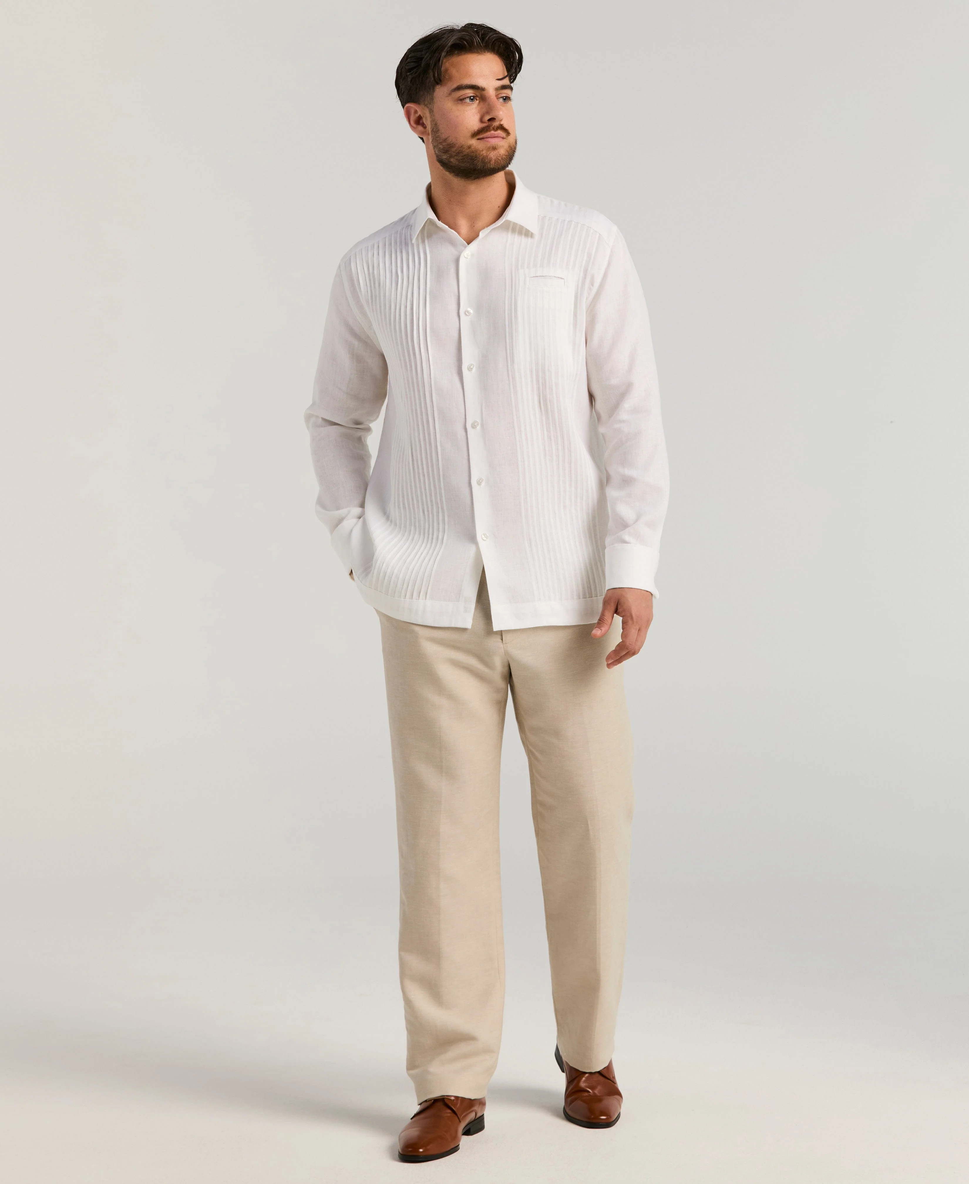 Solid Linen Presidente Guayabera Shirt - Image 3