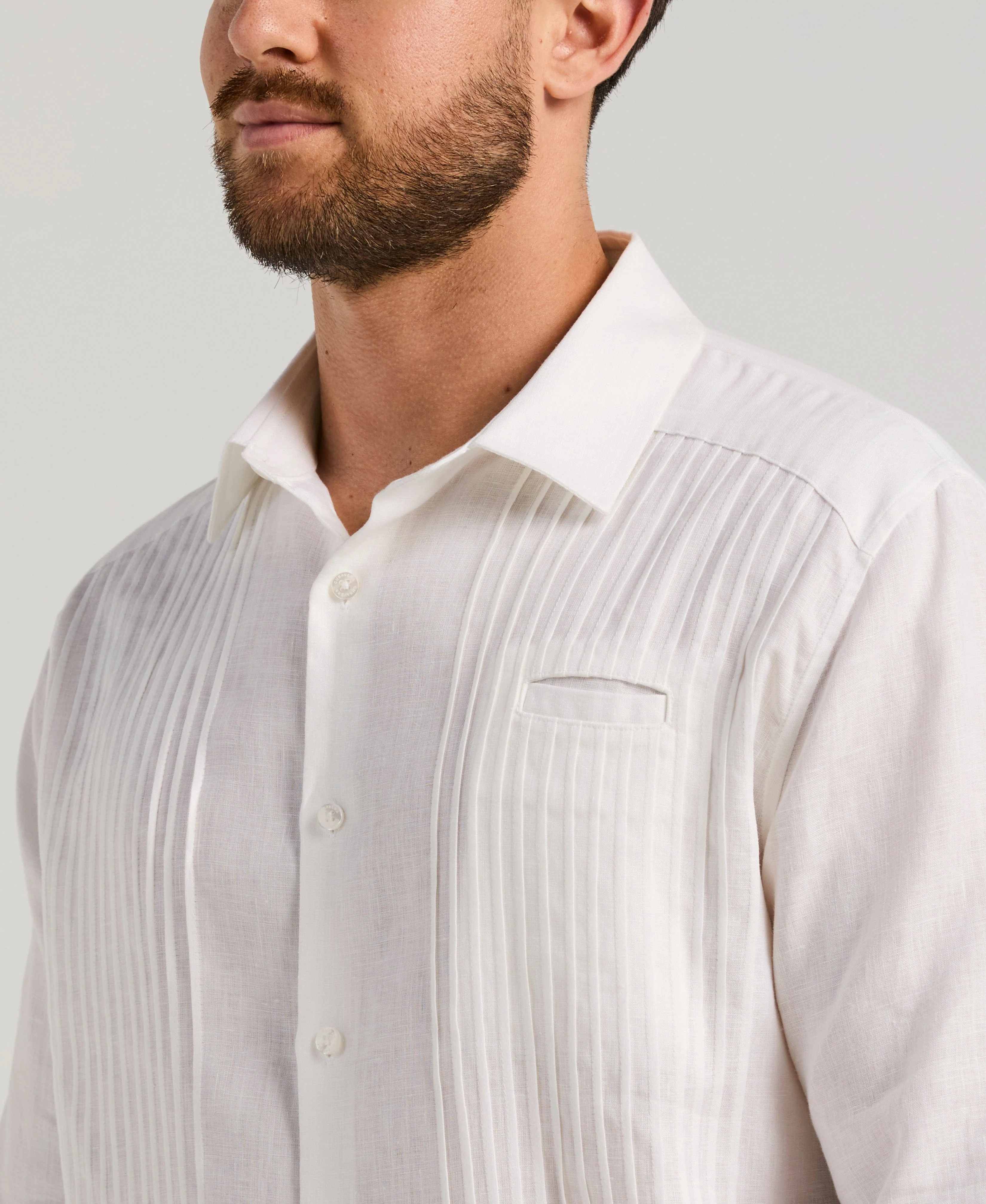 Solid Linen Presidente Guayabera Shirt - Image 4