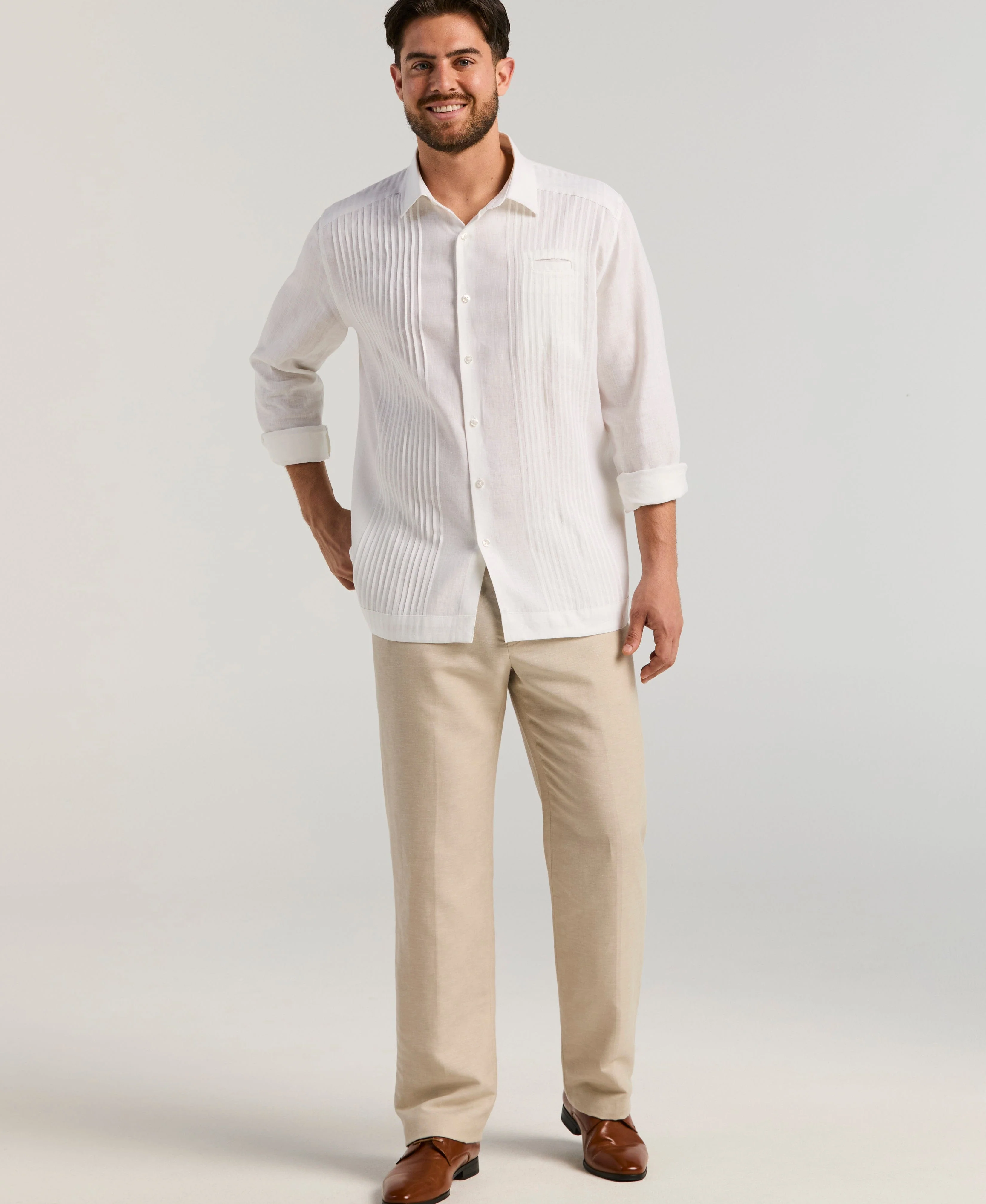 Solid Linen Presidente Guayabera Shirt - Image 5